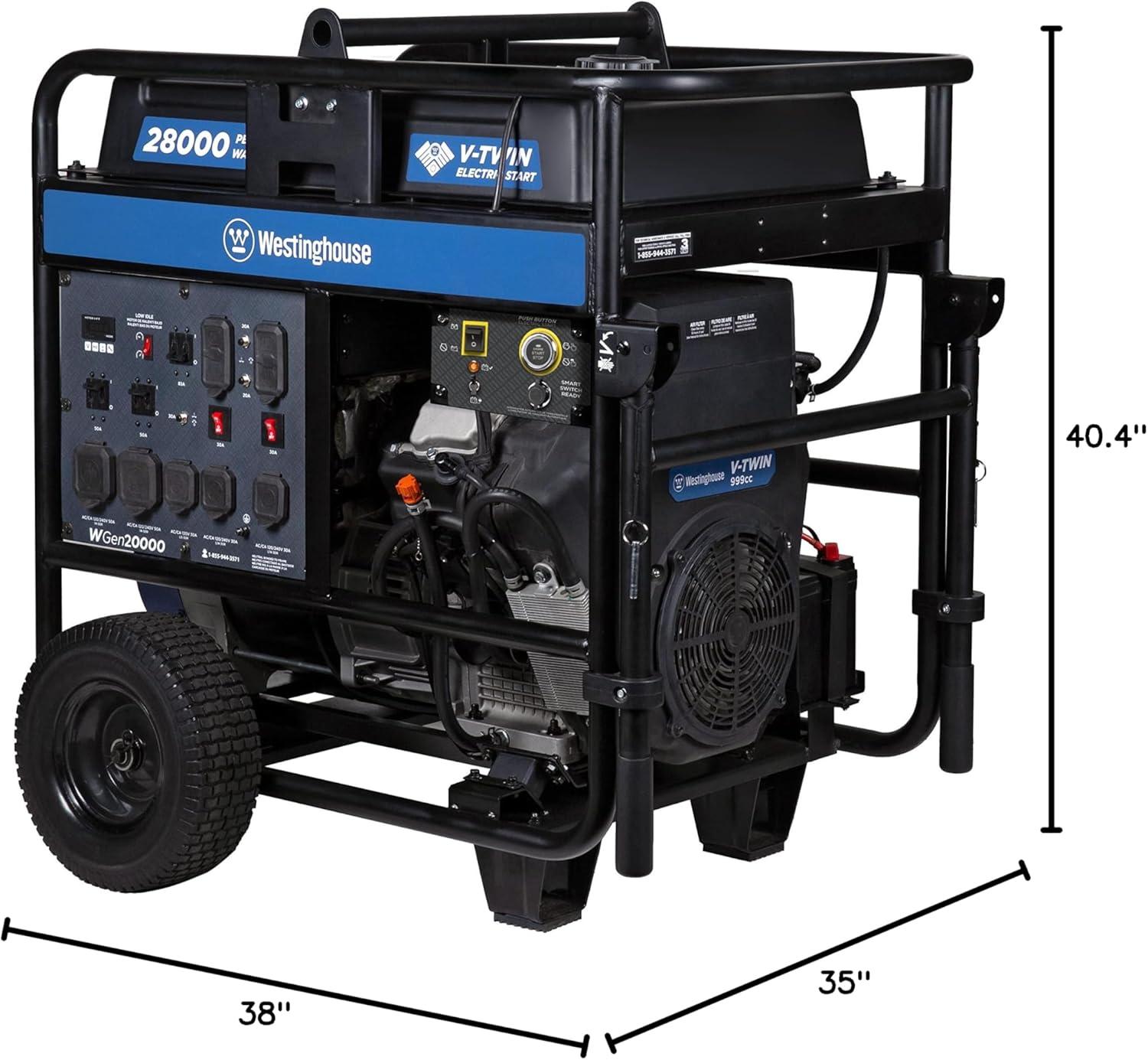 image:imageWestinghouse 28000 Peak Watt Home Backup Portable Generator Remote Electric Start with Auto Choke Transfer Switch Ready 30A amp 50A Outlets Gas Powered CO SensorBlue28000 Watts Gas Only