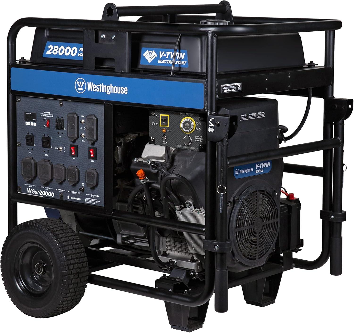 image:imageWestinghouse 28000 Peak Watt Home Backup Portable Generator Remote Electric Start with Auto Choke Transfer Switch Ready 30A amp 50A Outlets Gas Powered CO SensorBlue28000 Watts Gas Only CO Sensor