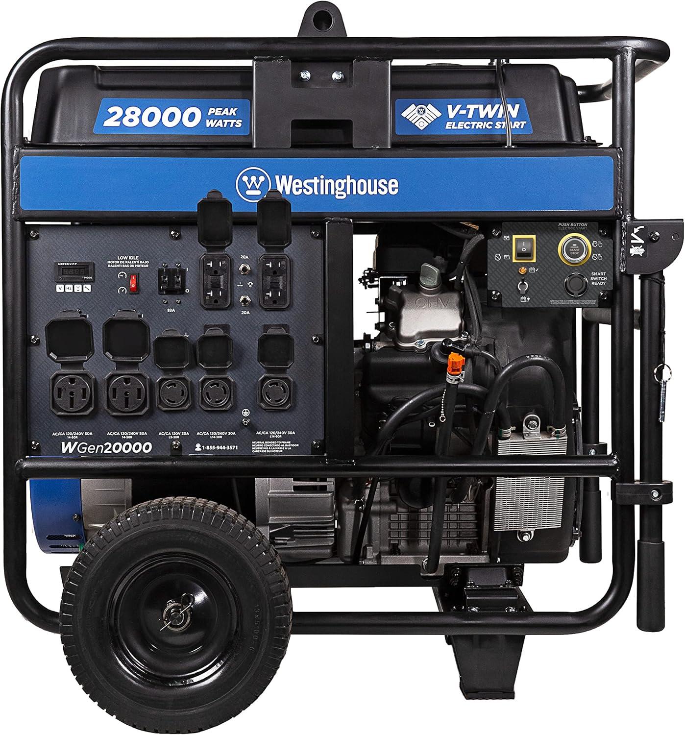 image:imageWestinghouse 28000 Peak Watt Home Backup Portable Generator Remote Electric Start with Auto Choke Transfer Switch Ready 30A amp 50A Outlets Gas Powered CO SensorBlue28000 Watts Gas Only