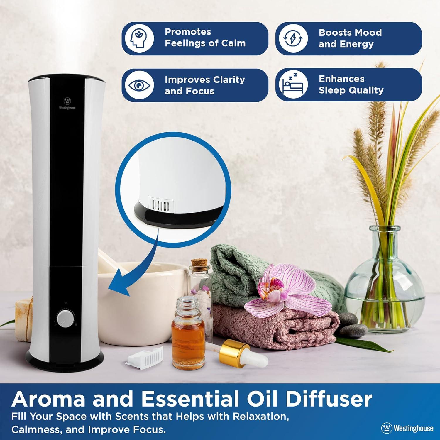 image:imageWestinghouse 28inch Cool Mist Ultrasonic Tower Humidifier 6L Top Fill Air Humidifier with Essential Oil Diffuser Adjustable Mist Volume for Large Bedrooms