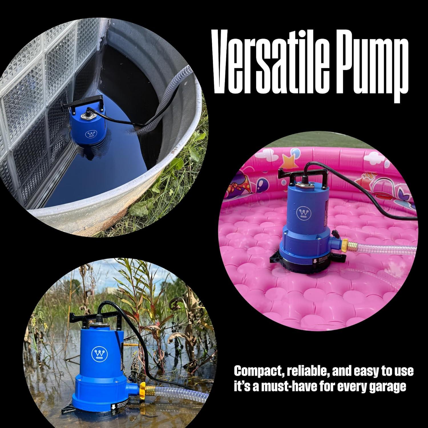image:imageWestinghouse 2In1 Utility Pump 14 HP Submersible Water Transfer Sump PumpPool Draining Flooded Basement 10 Ft power cord Includes 5ft Gardon Hose amp Suction Strainer