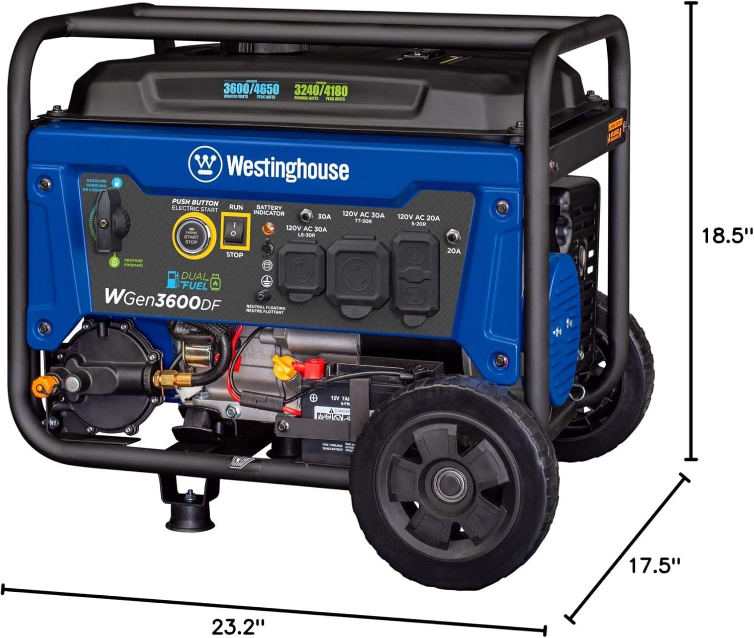 image:imageWestinghouse 4650 Peak Watt Dual Fuel Portable Generator RV Ready 30A Outlet Gas amp Propane Powered4650W Dual Fuel Wheel Kit