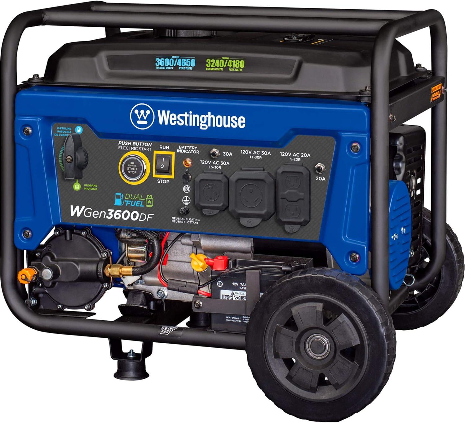 image:imageWestinghouse 4650 Peak Watt Dual Fuel Portable Generator RV Ready 30A Outlet Gas amp Propane Powered4650W Dual Fuel Wheel Kit