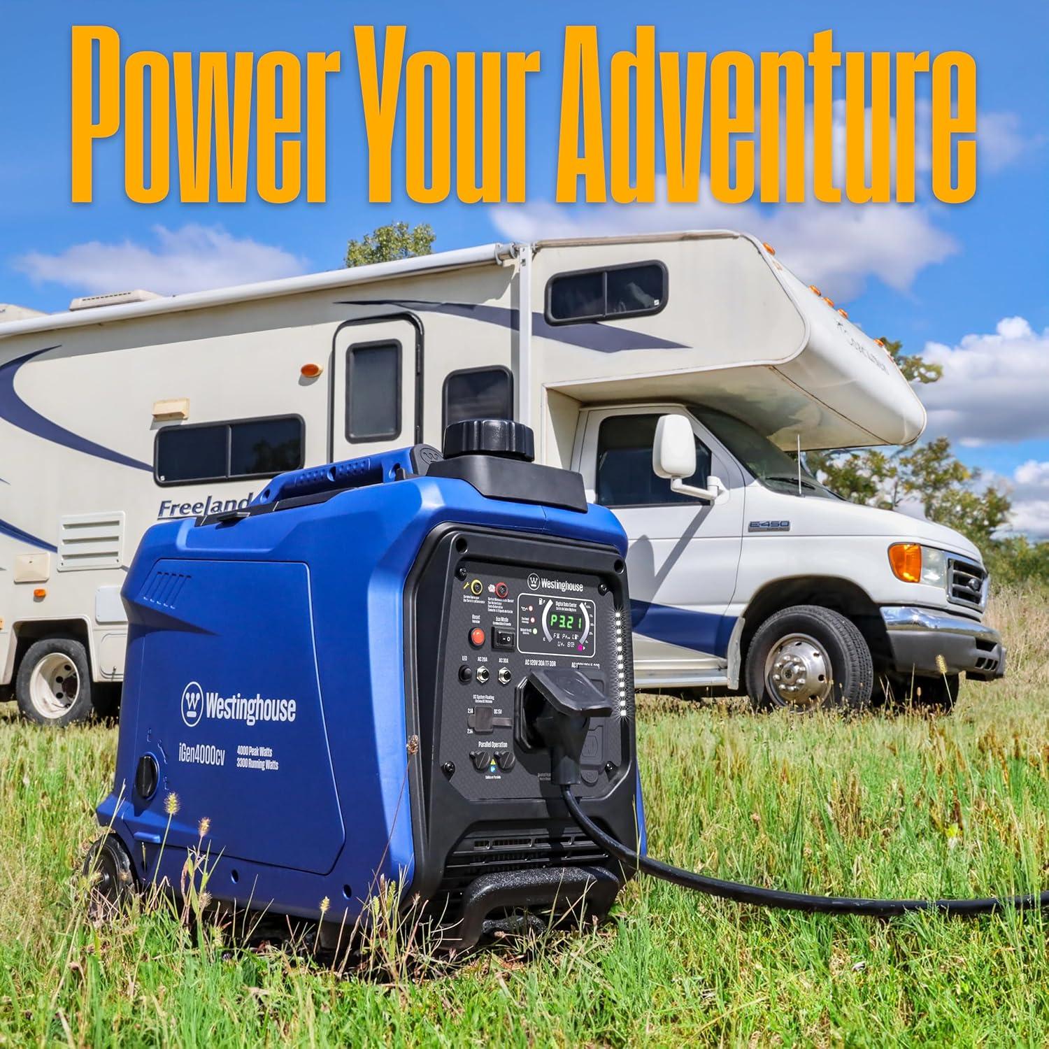 image:imageWestinghouse 5000 Peak Watt Super Quiet Portable Inverter Generator Wheel amp Handle Kit RV Ready 30A Outlet Gas Powered CO Sensor Parallel CapableBlue4000 Watts Gas Only Recoil Start