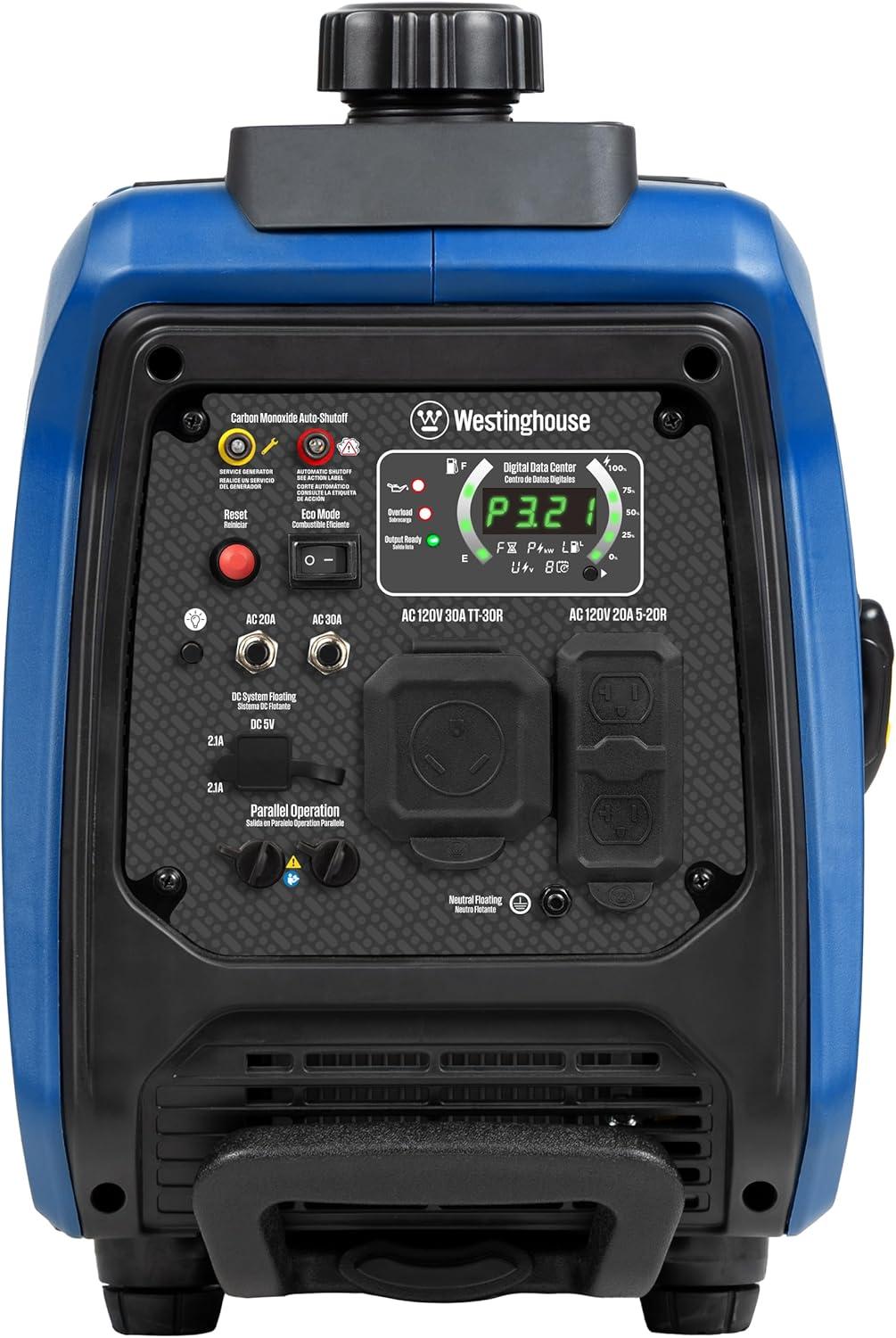 image:imageWestinghouse 5000 Peak Watt Super Quiet Portable Inverter Generator Wheel amp Handle Kit RV Ready 30A Outlet Gas Powered CO Sensor Parallel CapableBlue4000 Watts Gas Only Recoil Start