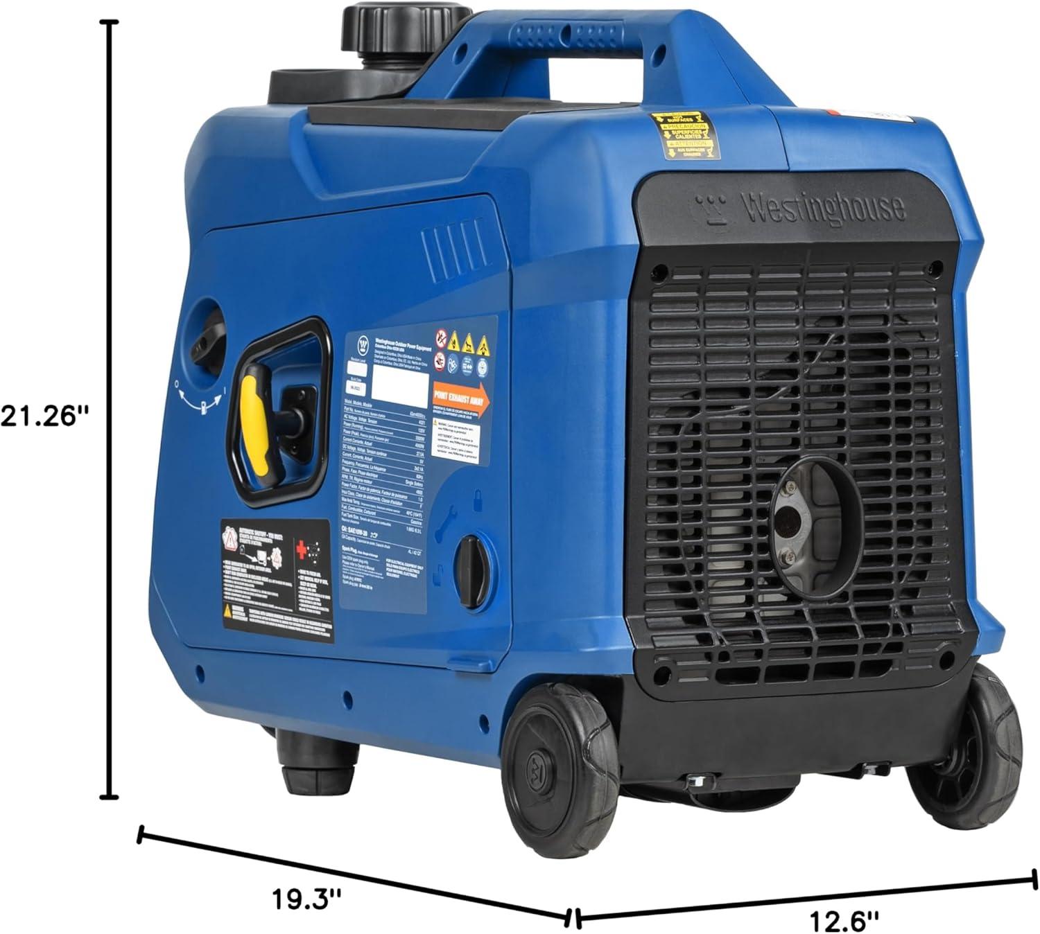 image:imageWestinghouse 5000 Peak Watt Super Quiet Portable Inverter Generator Wheel amp Handle Kit RV Ready 30A Outlet Gas Powered CO Sensor Parallel CapableBlue4000 Watts Gas Only Recoil Start