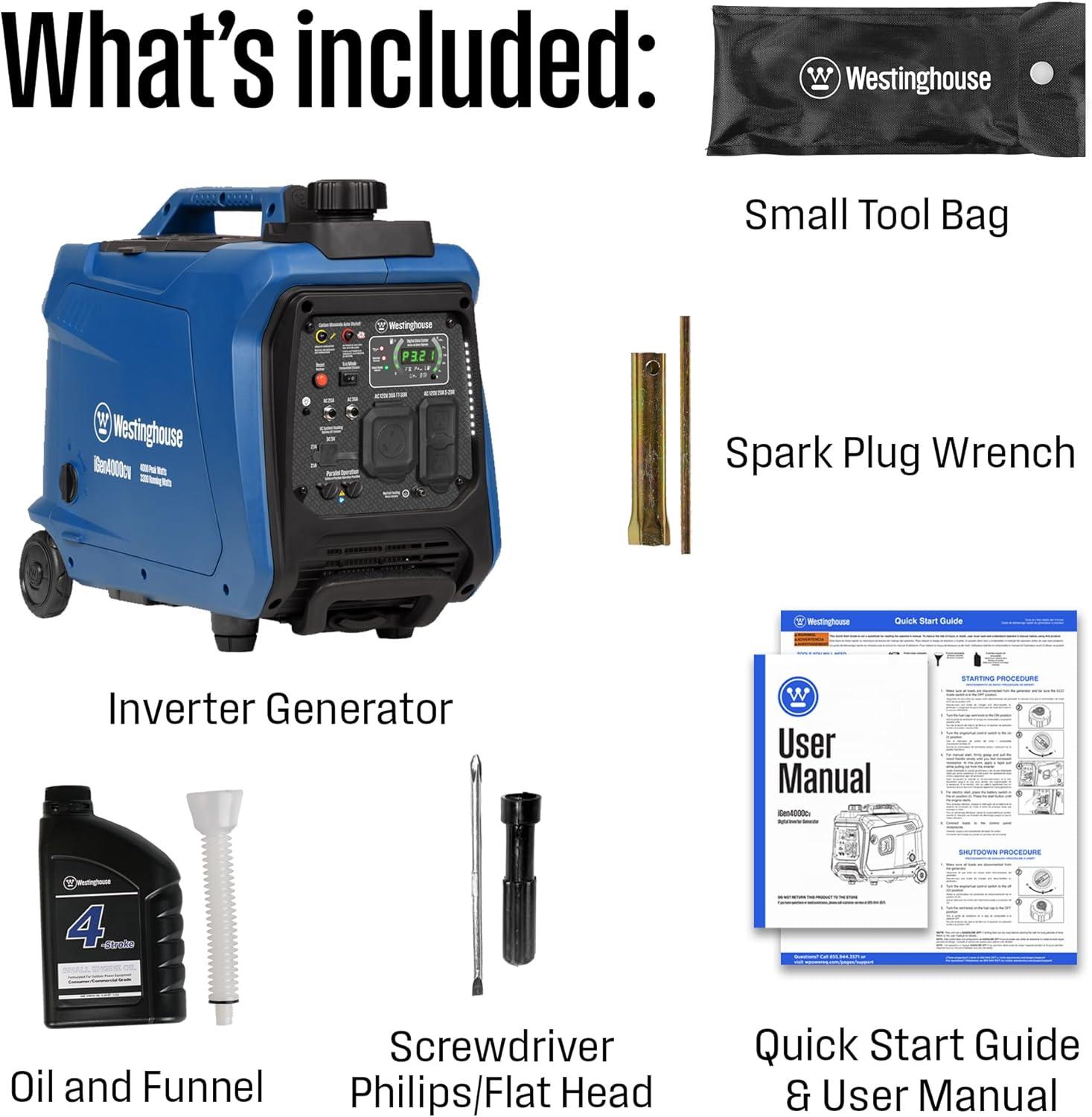 image:imageWestinghouse 5000 Peak Watt Super Quiet Portable Inverter Generator Wheel amp Handle Kit RV Ready 30A Outlet Gas Powered CO Sensor Parallel CapableBlue4000 Watts Gas Only Recoil Start