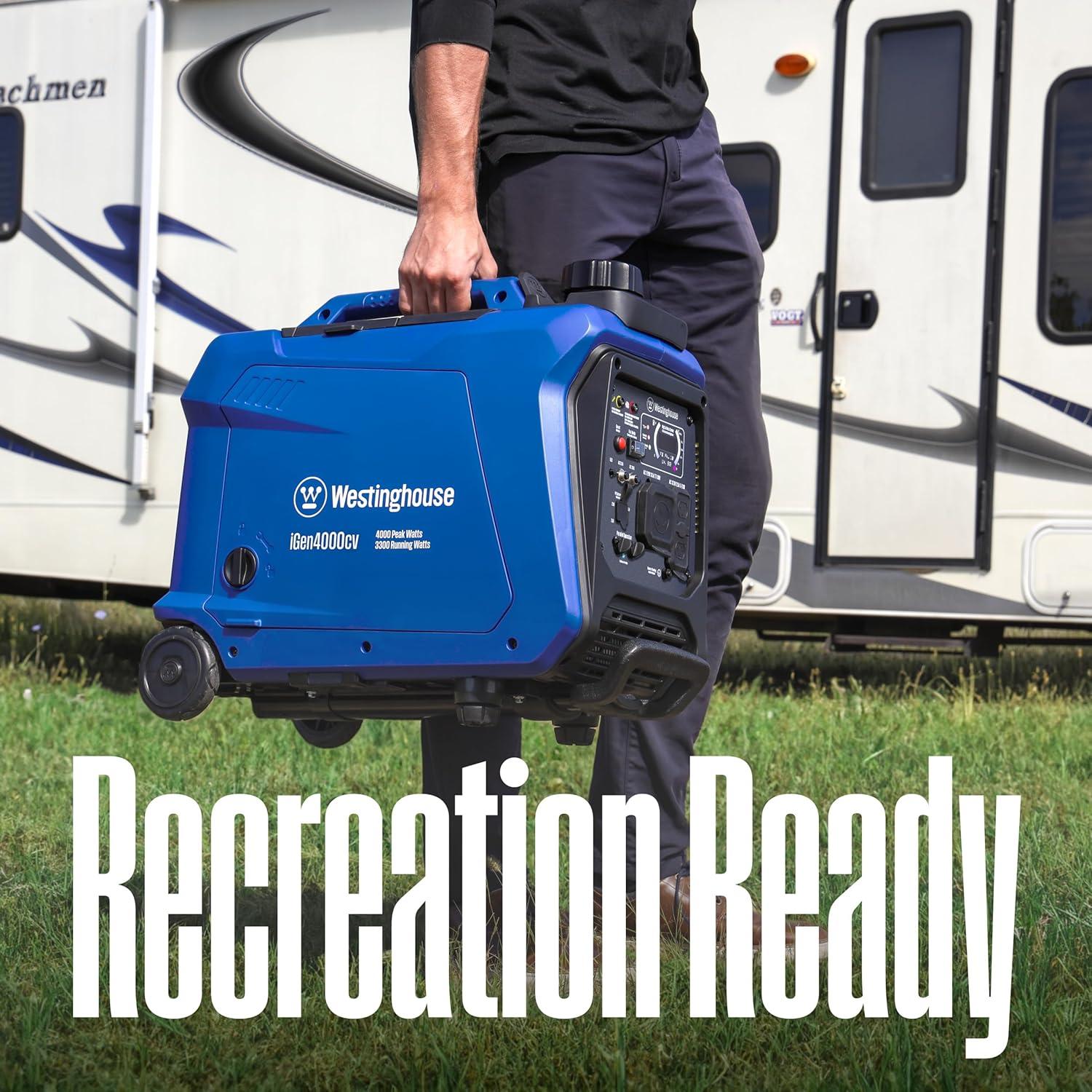 image:imageWestinghouse 5000 Peak Watt Super Quiet Portable Inverter Generator Wheel amp Handle Kit RV Ready 30A Outlet Gas Powered CO Sensor Parallel CapableBlue4000 Watts Gas Only Recoil Start