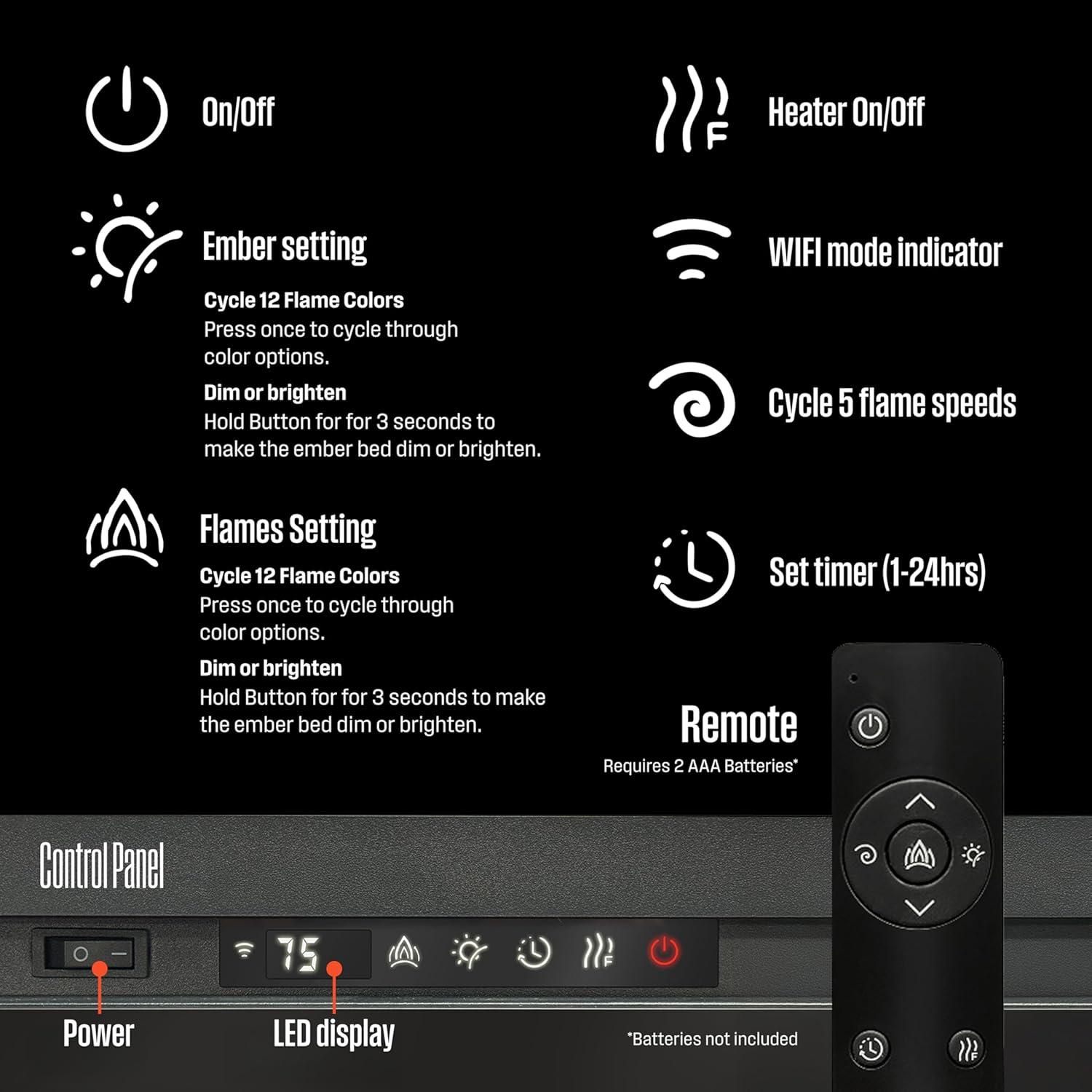 image:imageWestinghouse 50inch Electric Fireplace Realistic FlameampLog Set Compatible with Alexa amp Google Home Wall Mount or Recessed 24 Hour Timer Color Changing Flames 750W1500W Indoor Heater 50inch50inch