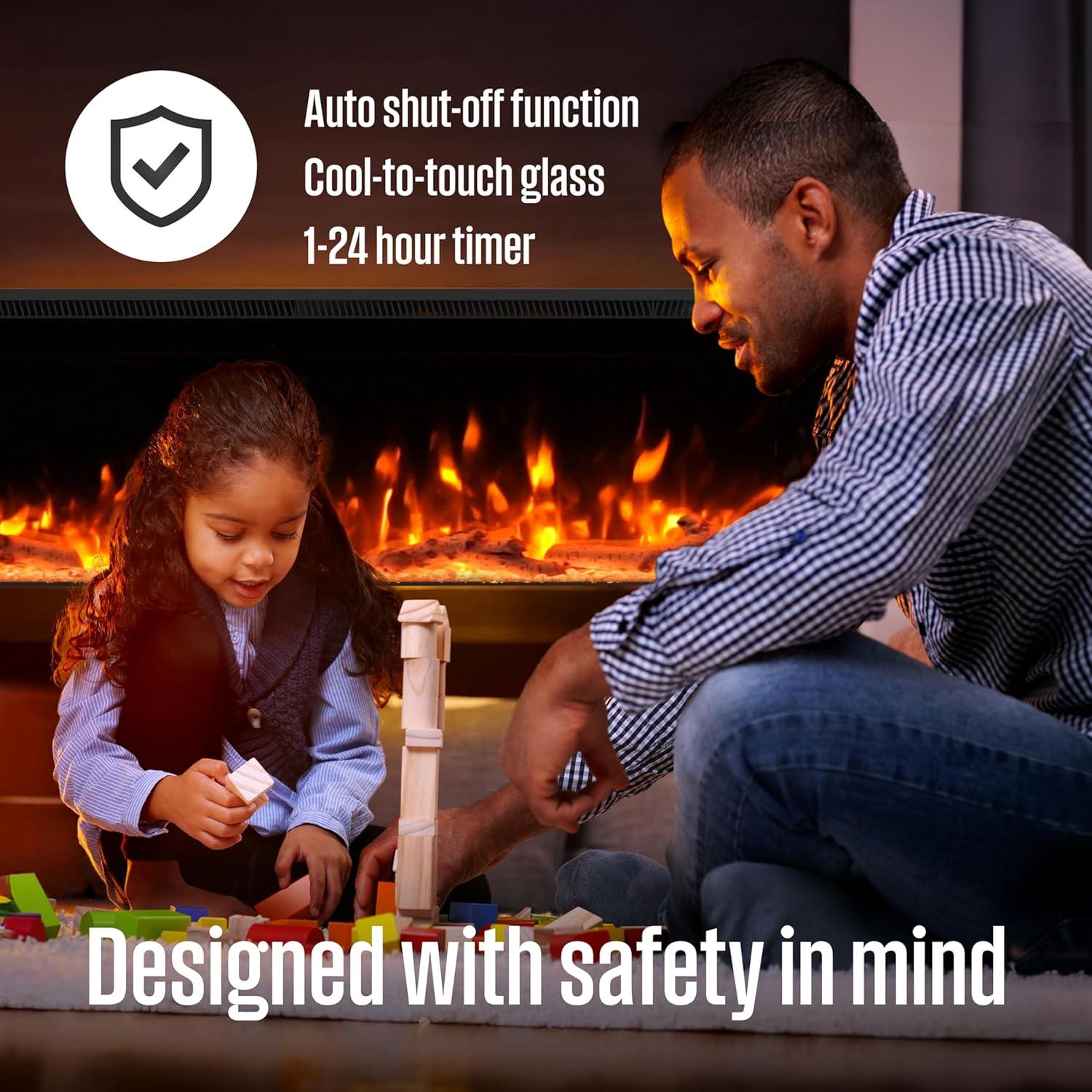 image:imageWestinghouse 50inch Electric Fireplace Realistic FlameampLog Set Compatible with Alexa amp Google Home Wall Mount or Recessed 24 Hour Timer Color Changing Flames 750W1500W Indoor Heater 50inch60inch