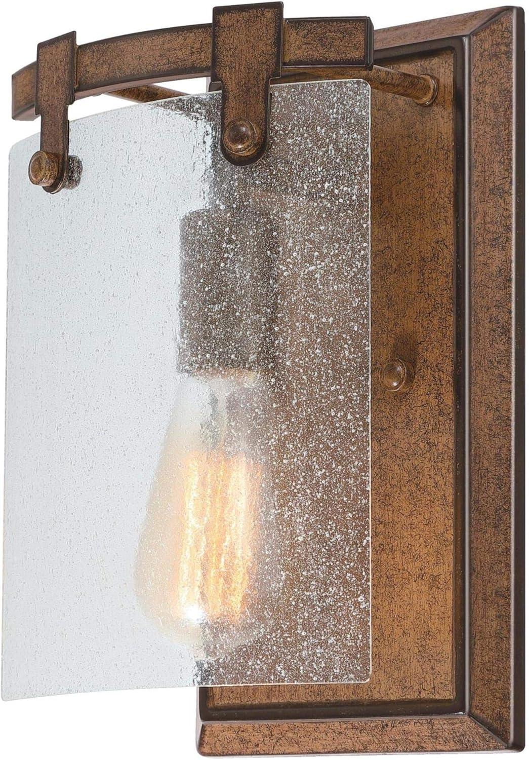 image:imageWestinghouse 6110900 Burnell Transitional OneLight Indoor Wall Light Sconce Barnwood Finish Clear Seeded Glass