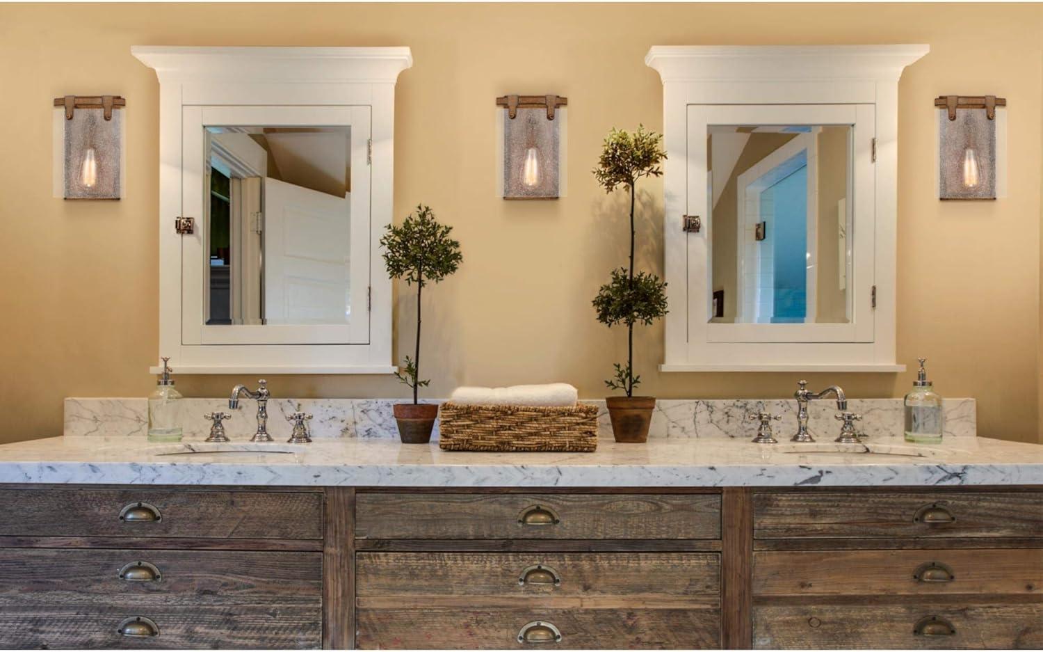 image:imageWestinghouse 6110900 Burnell Transitional OneLight Indoor Wall Light Sconce Barnwood Finish Clear Seeded Glass
