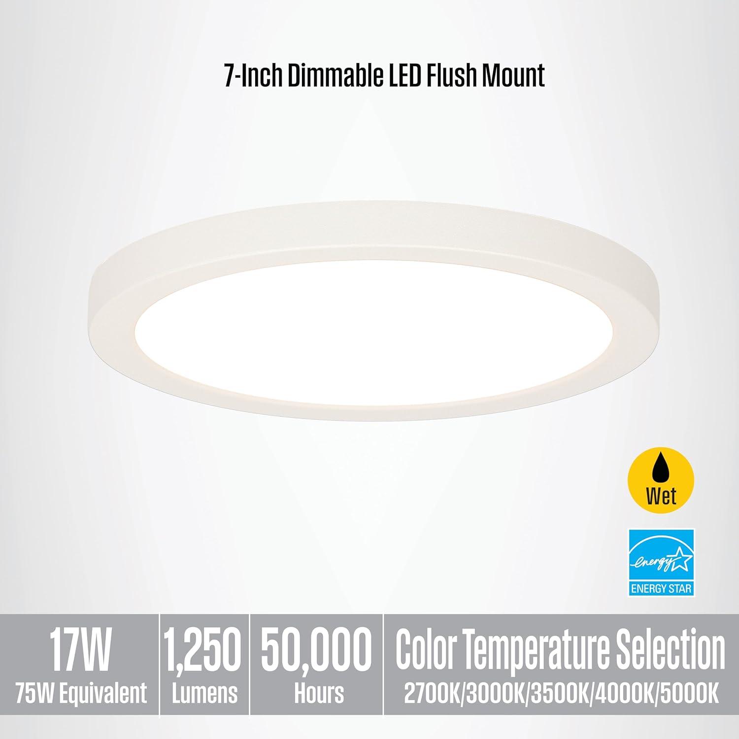 image:imageWestinghouse 6112000 Traditional OneLight 7 Inch 17 Watt Dimmable LED Indoor Flush Mount Fixture with Color Temperature Selection White Finish White Frosted ShadeWhite