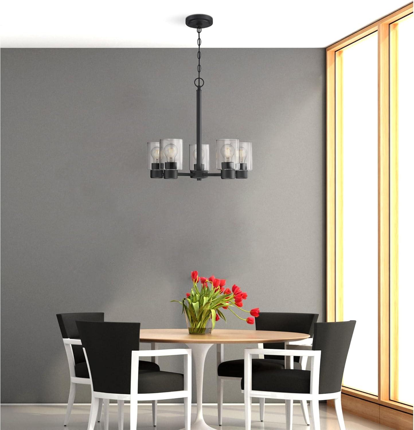 image:imageWestinghouse 6115300 Sylvestre Transitional FiveLight Indoor Chandelier Matte Black Finish Clear GlassMatte Black