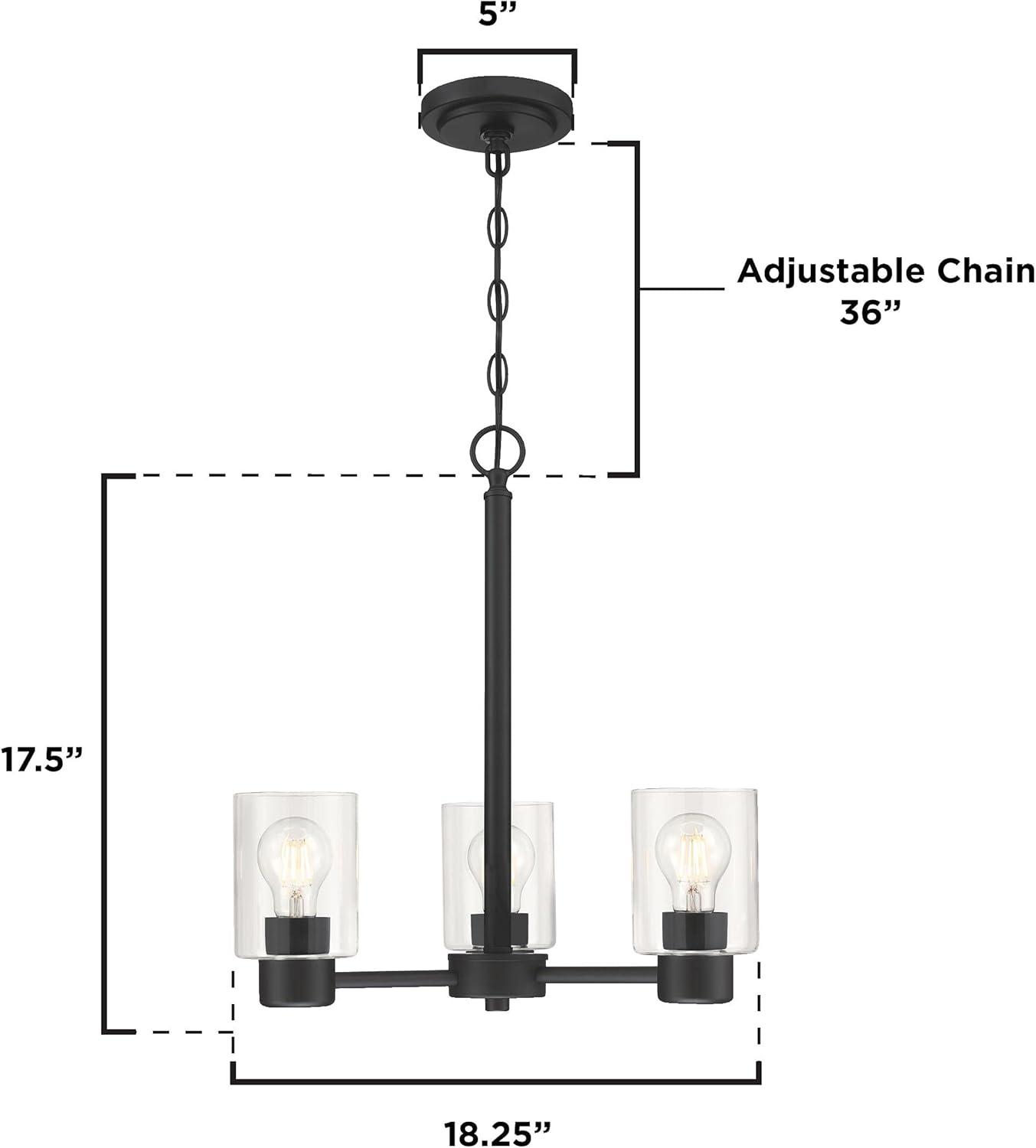 image:imageWestinghouse 6115400 Sylvestre Transitional ThreeLight Indoor Chandelier Matte Black Finish Clear GlassMatte Black