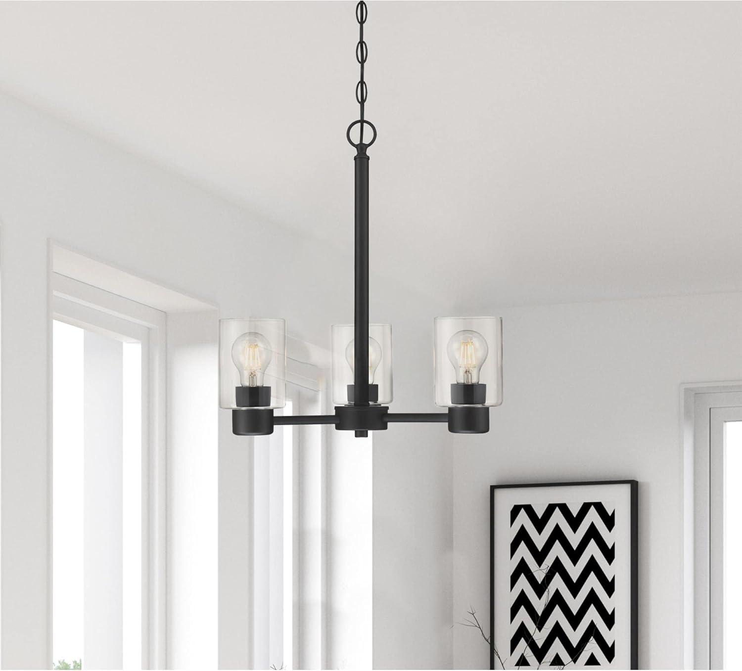 image:imageWestinghouse 6115400 Sylvestre Transitional ThreeLight Indoor Chandelier Matte Black Finish Clear GlassMatte Black