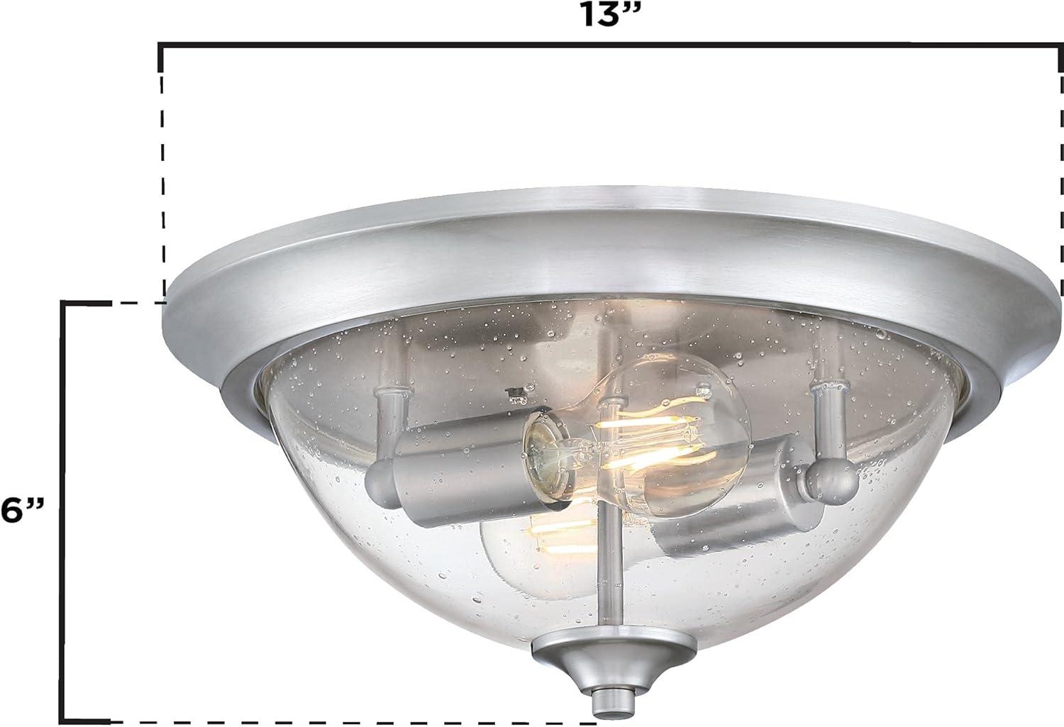 image:imageWestinghouse 6115900 Basset Contemporary TwoLight 13 Inch Indoor Flush Mount Ceiling Light Fixture Brushed Nickel Finish Clear Seeded Glass