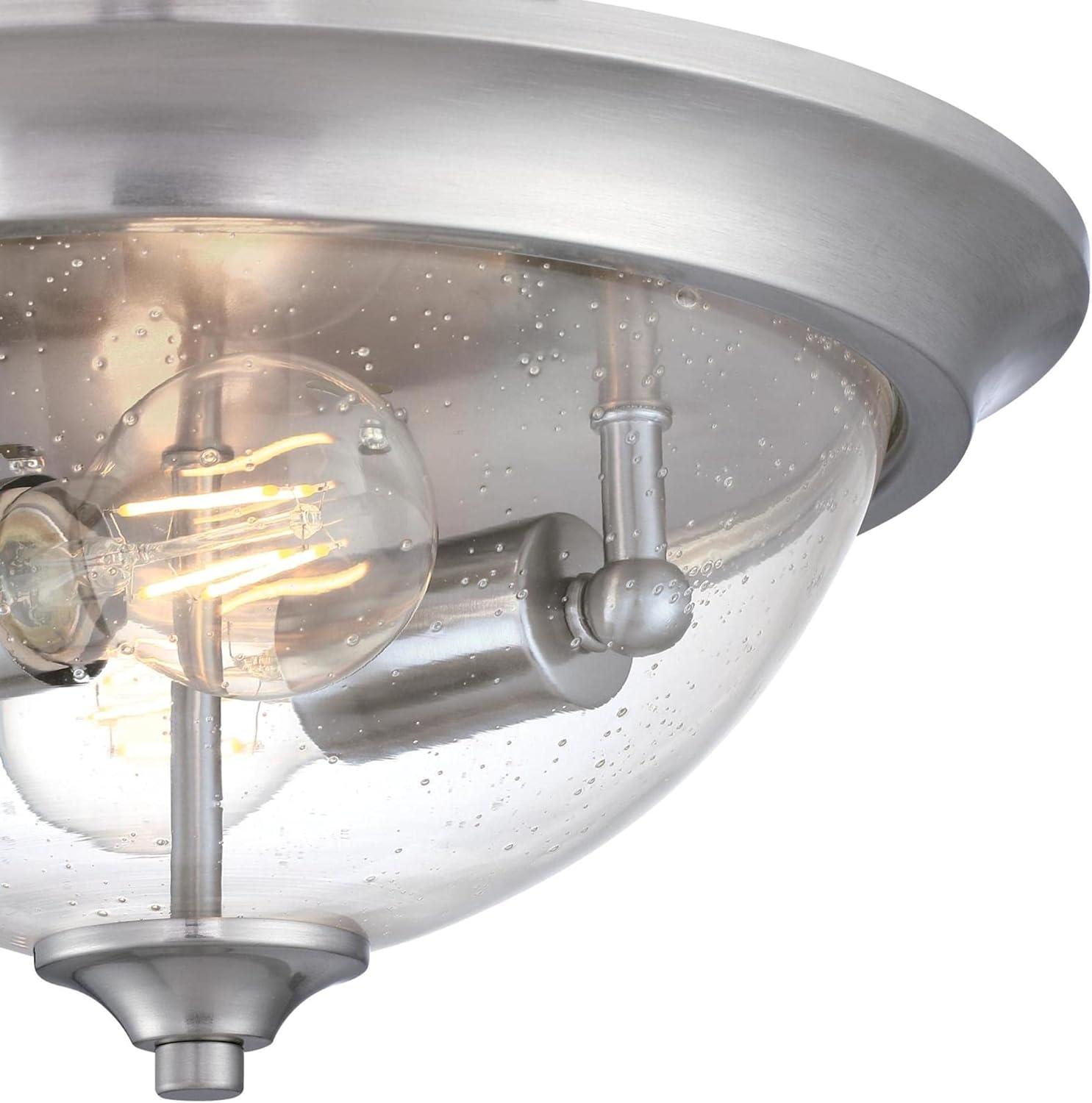 image:imageWestinghouse 6115900 Basset Contemporary TwoLight 13 Inch Indoor Flush Mount Ceiling Light Fixture Brushed Nickel Finish Clear Seeded Glass