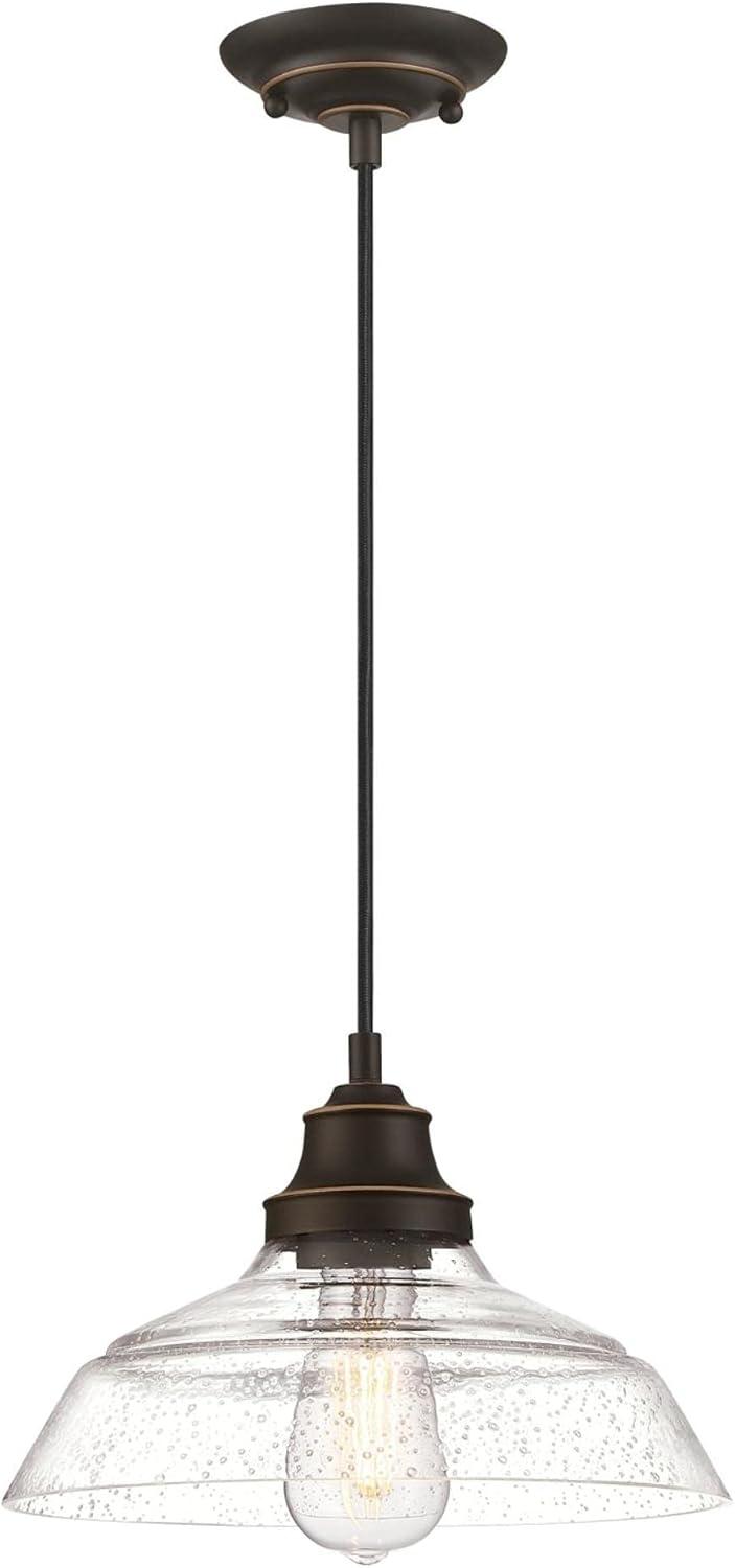 image:imageWestinghouse 6116600 Iron Hill VintageStyle OneLight Indoor Pendant Light Oil Rubbed Bronze Finish with Highlights Clear Seeded GlassClear Seeded Glass Shade