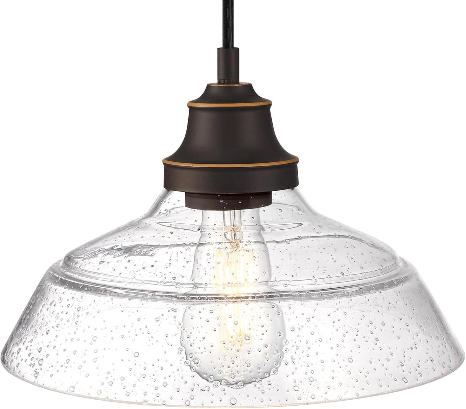 image:imageWestinghouse 6116600 Iron Hill VintageStyle OneLight Indoor Pendant Light Oil Rubbed Bronze Finish with Highlights Clear Seeded GlassClear Seeded Glass Shade