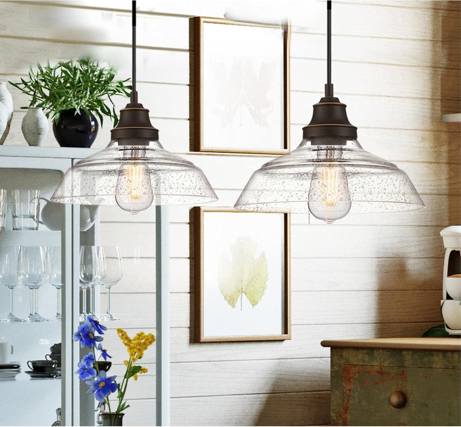 image:imageWestinghouse 6116600 Iron Hill VintageStyle OneLight Indoor Pendant Light Oil Rubbed Bronze Finish with Highlights Clear Seeded GlassClear Seeded Glass Shade