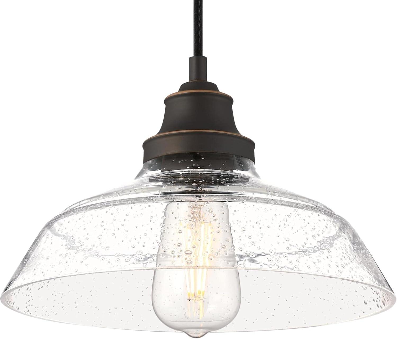 image:imageWestinghouse 6116600 Iron Hill VintageStyle OneLight Indoor Pendant Light Oil Rubbed Bronze Finish with Highlights Clear Seeded GlassClear Seeded Glass Shade