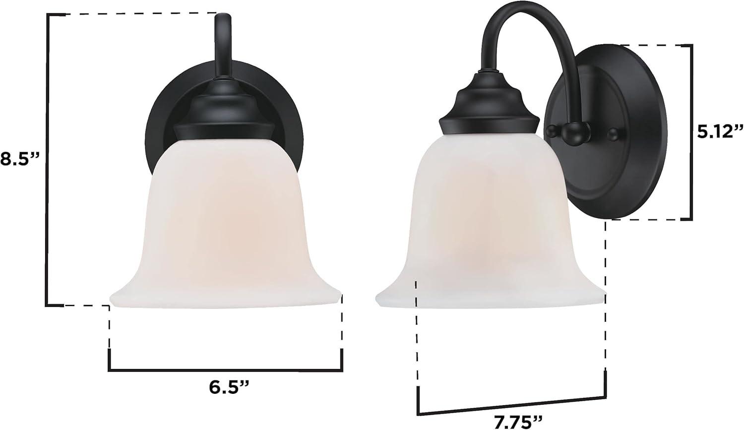 image:imageWestinghouse 6117300 Harwell Traditional OneLight Indoor Wall Light Fixture Matte Black Finish White Opal Glass