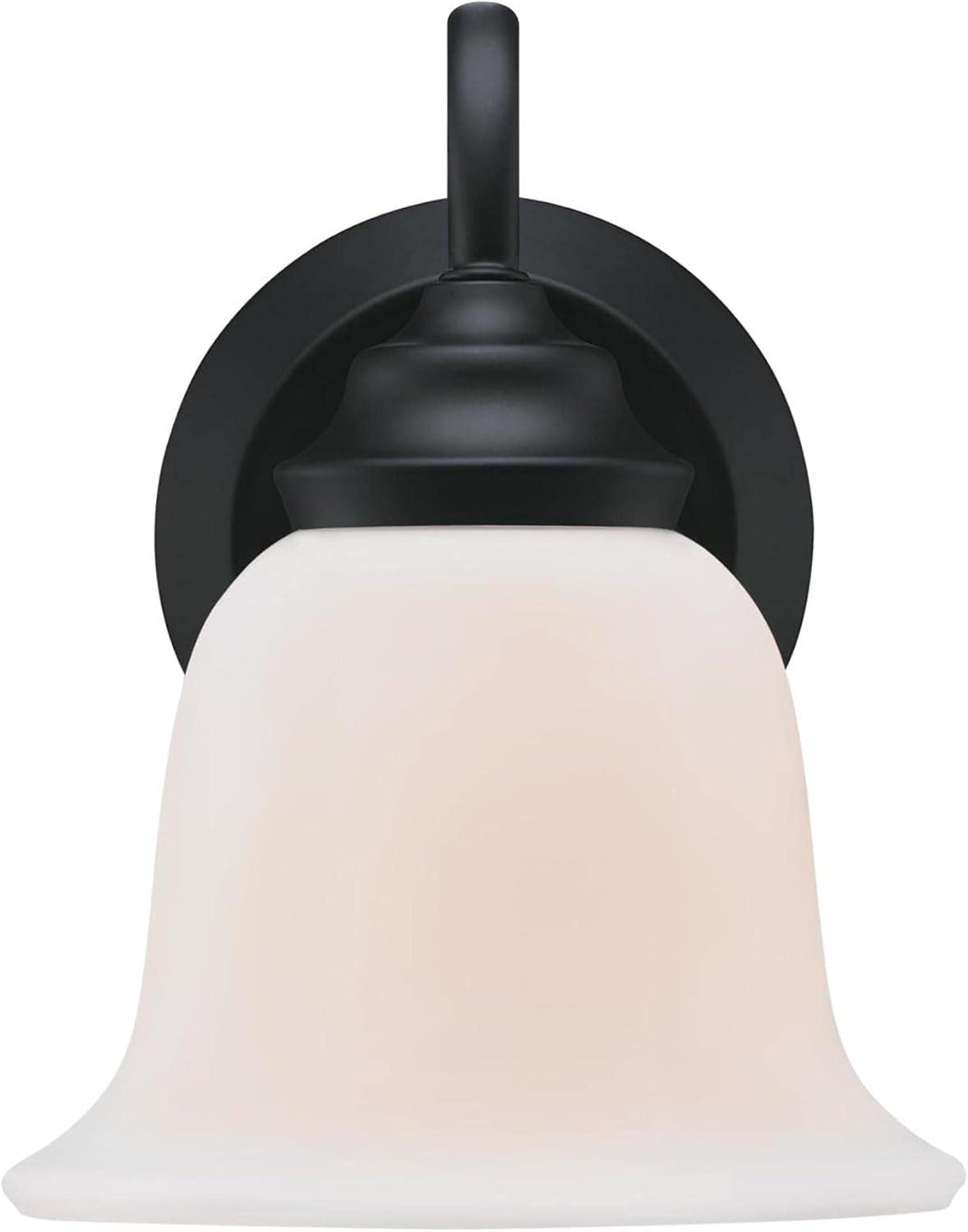 image:imageWestinghouse 6117300 Harwell Traditional OneLight Indoor Wall Light Fixture Matte Black Finish White Opal Glass