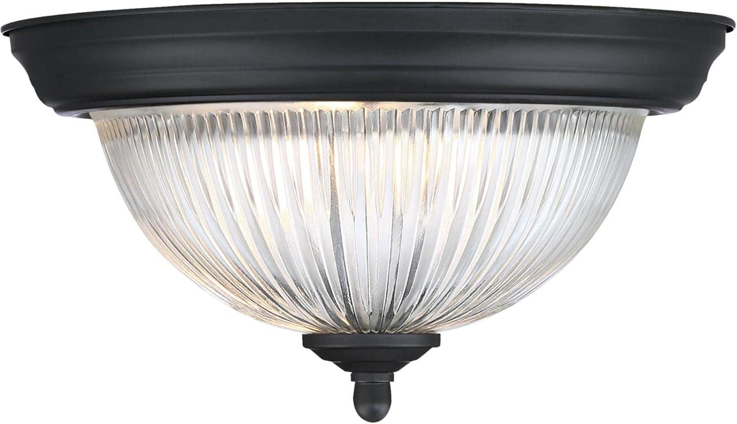 image:imageWestinghouse 6117700 Traditional OneLight 11 Inch Indoor Flush Mount Ceiling Light Fixture Matte Black Finish Crystal Ribbed GlassCrystal Ribbed Glass