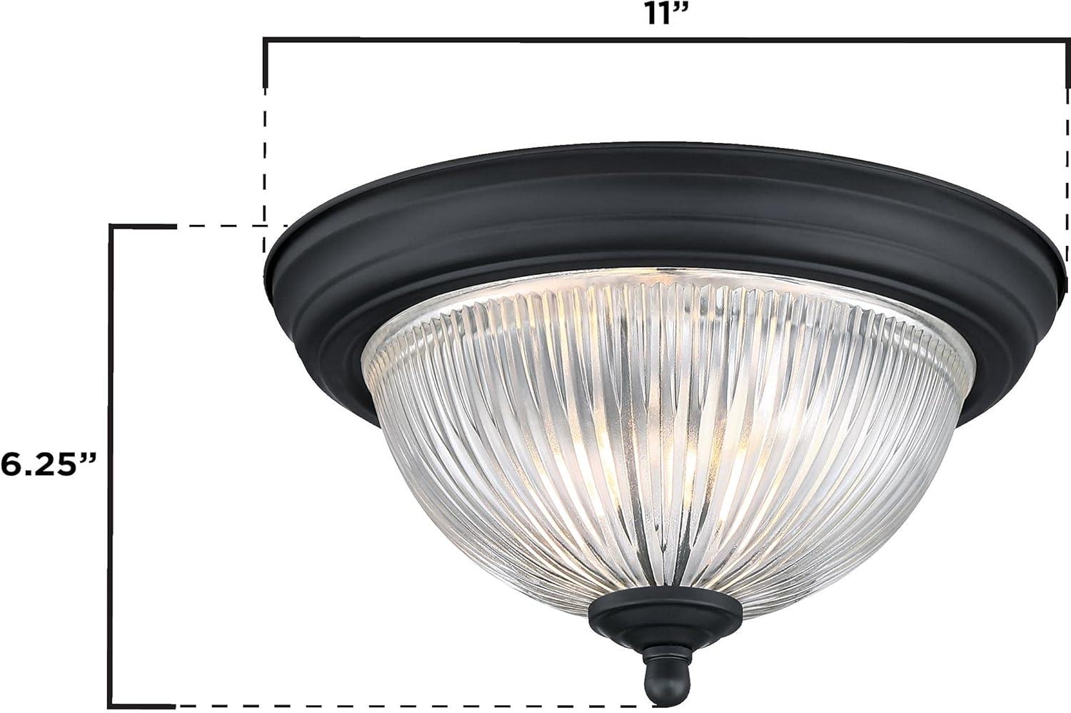 image:imageWestinghouse 6117700 Traditional OneLight 11 Inch Indoor Flush Mount Ceiling Light Fixture Matte Black Finish Crystal Ribbed GlassCrystal Ribbed Glass