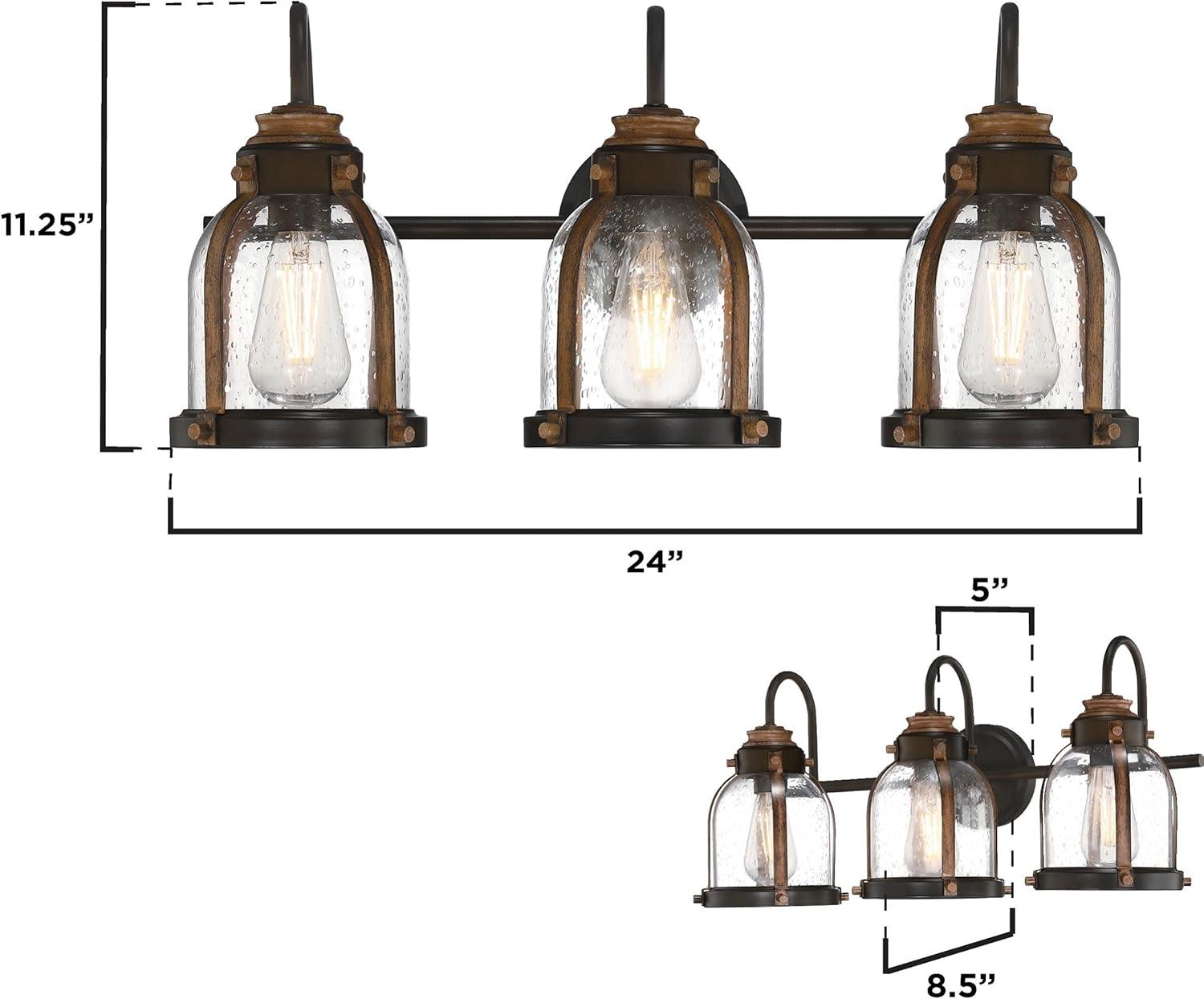 image:imageWestinghouse 6118200 Cindy VintageStyle ThreeLight Indoor Vanity Light Fixture Oil Rubbed Bronze Finish with Barnwood Accents Clear Seeded Glass