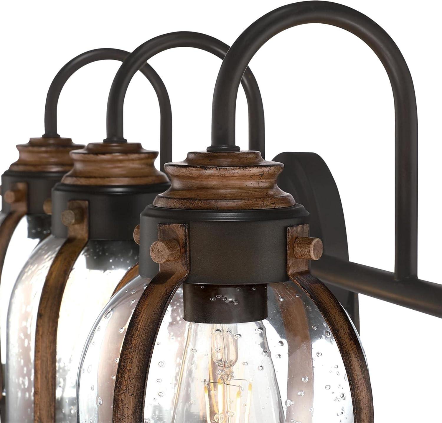 image:imageWestinghouse 6118200 Cindy VintageStyle ThreeLight Indoor Vanity Light Fixture Oil Rubbed Bronze Finish with Barnwood Accents Clear Seeded Glass