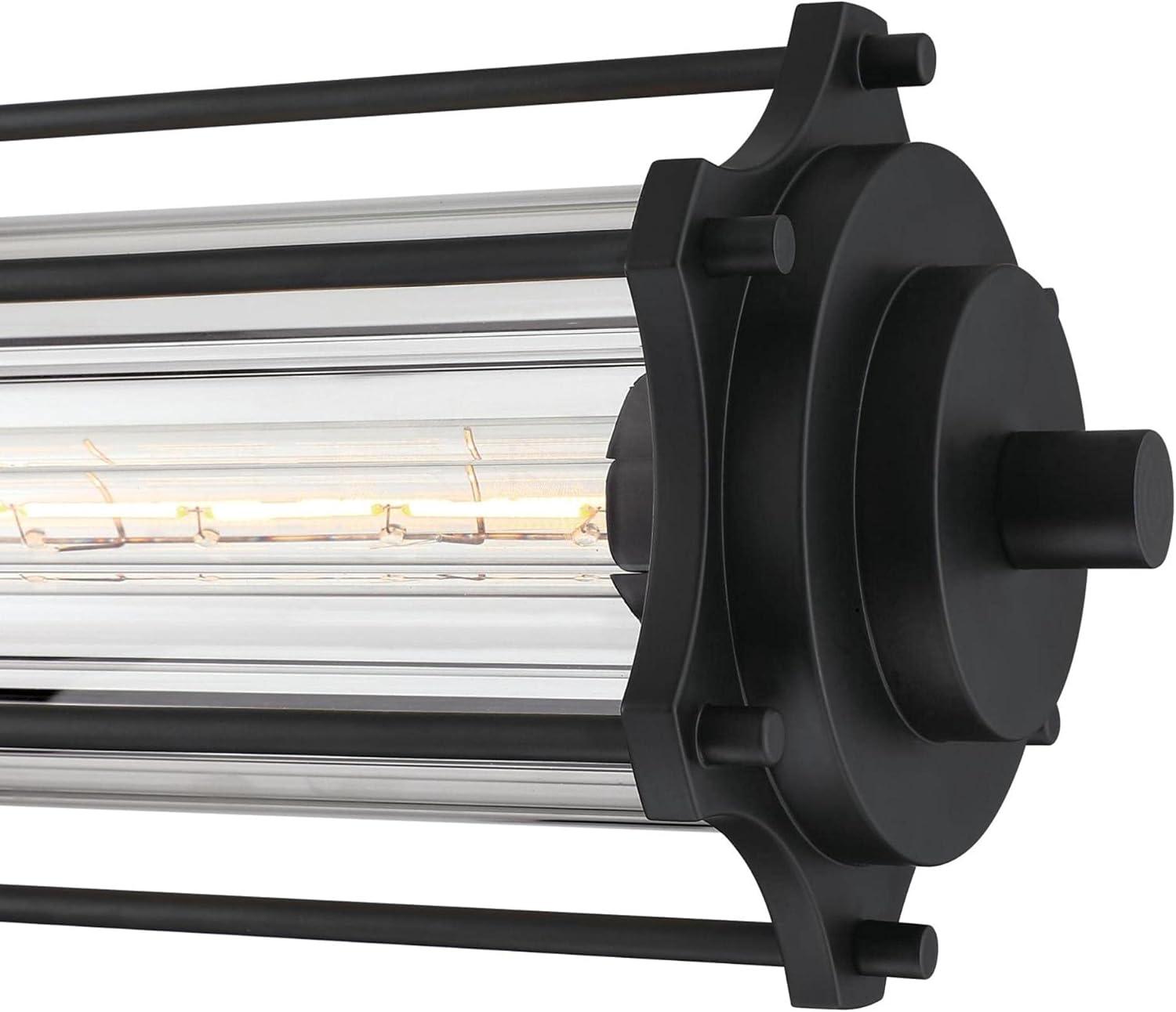 image:imageWestinghouse 6118400 Marlowe IndustrialStyle TwoLight LED Indoor Pendant Light Matte Black Finish Clear Ribbed Glass
