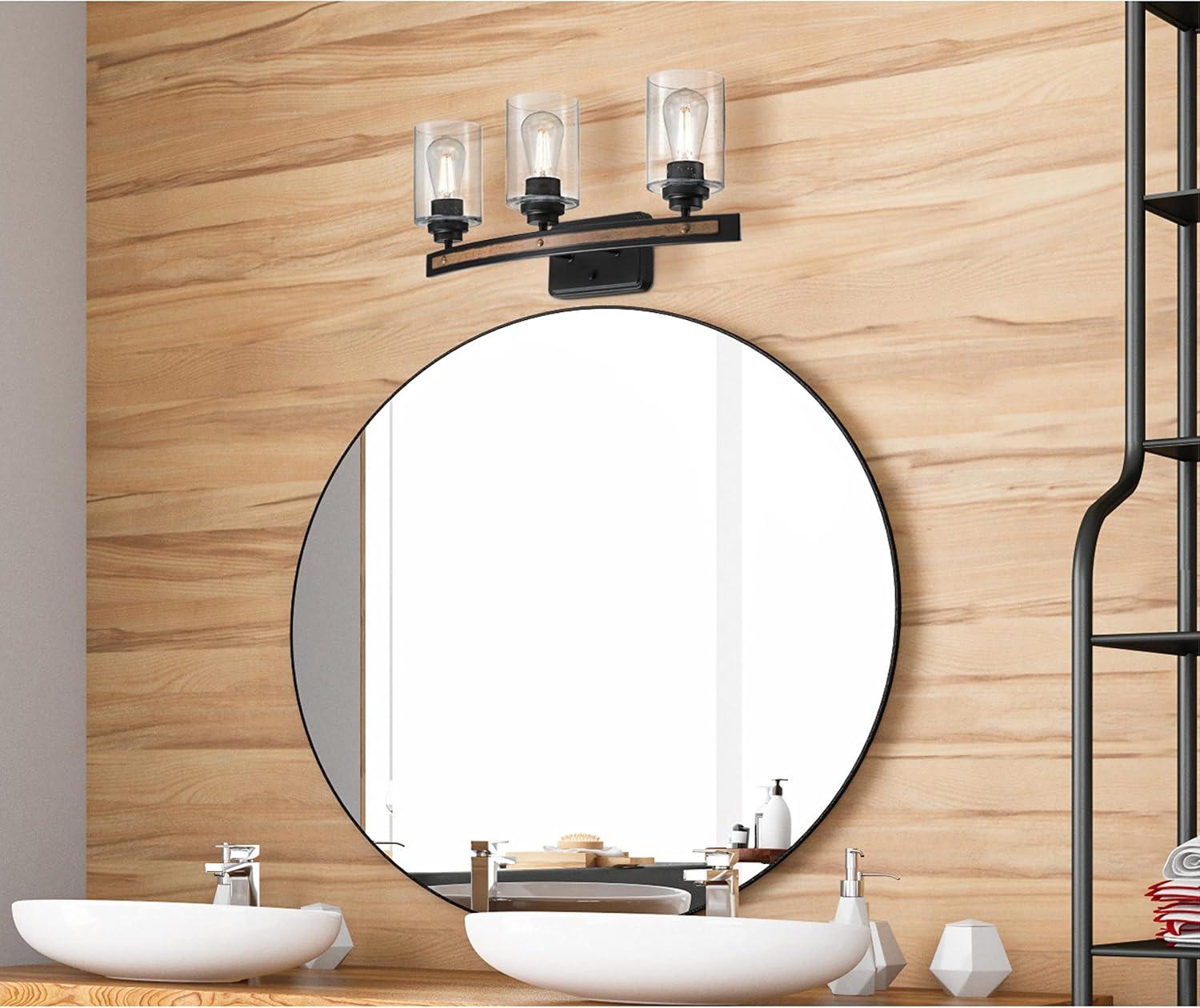 image:imageWestinghouse 6128700 Broomall Transitional Three Light Wall Fixture Matte Black Finish with Barnwood Accents Clear Seeded Glass