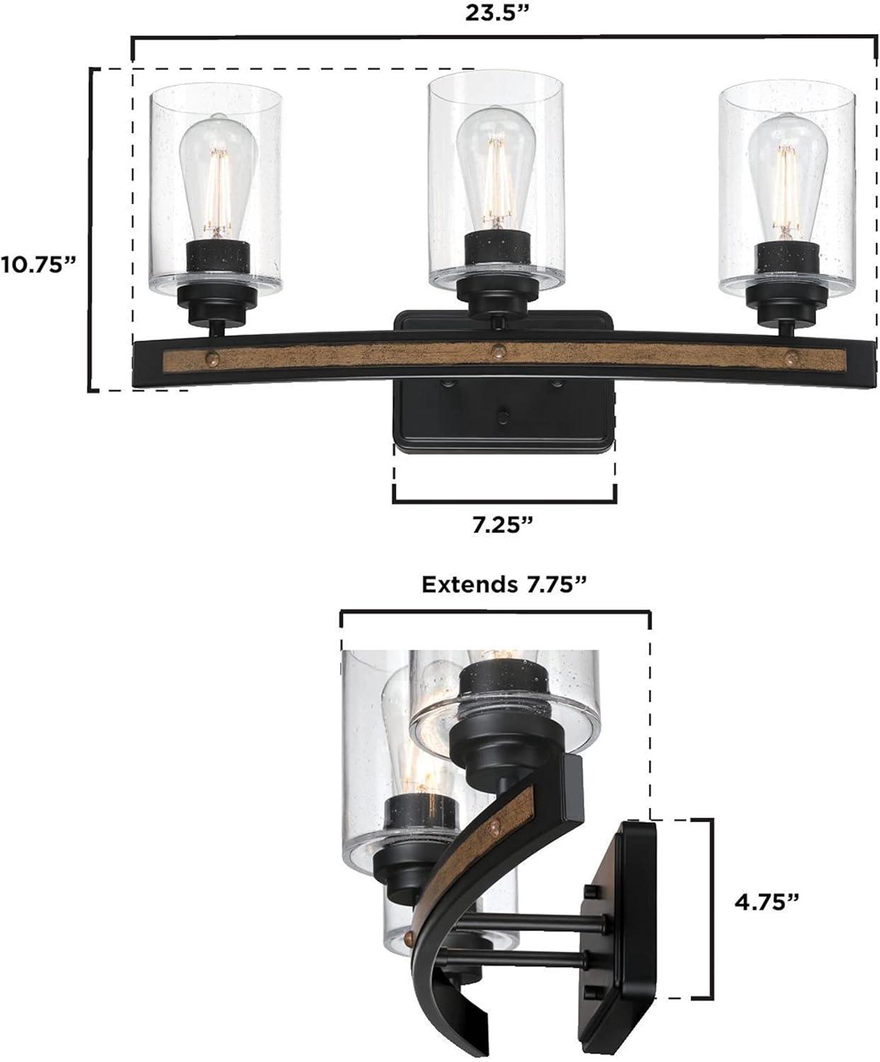 image:imageWestinghouse 6128700 Broomall Transitional Three Light Wall Fixture Matte Black Finish with Barnwood Accents Clear Seeded Glass