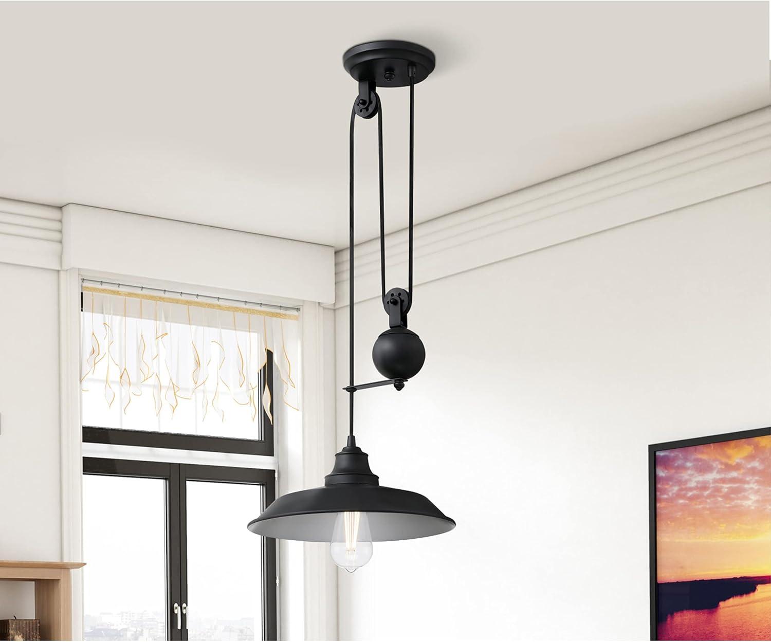 image:imageWestinghouse 6129300 Iron Hill VintageStyle One Light Indoor Pulley Pendant Matte Black FinishMatte Black