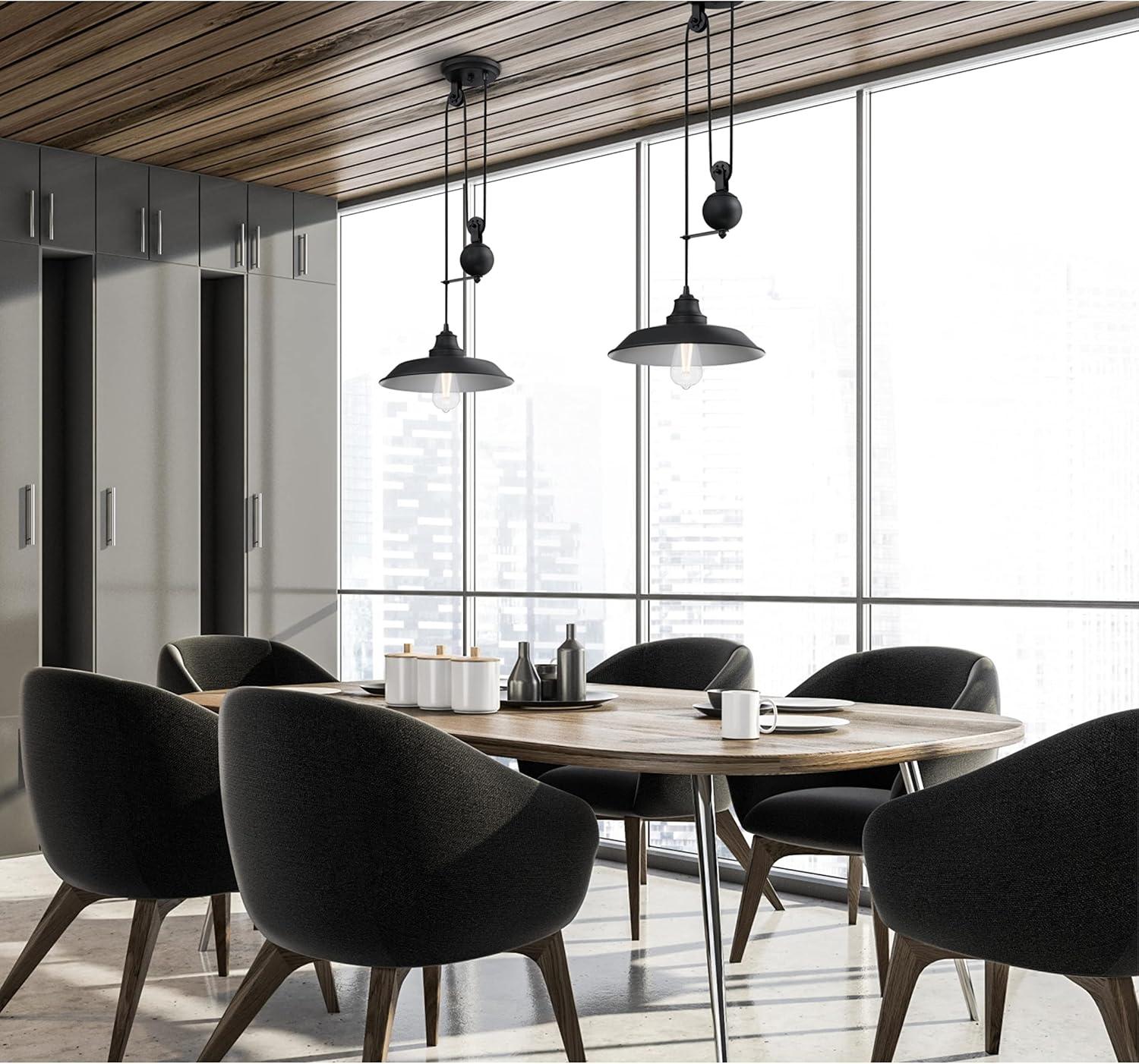 image:imageWestinghouse 6129300 Iron Hill VintageStyle One Light Indoor Pulley Pendant Matte Black FinishMatte Black