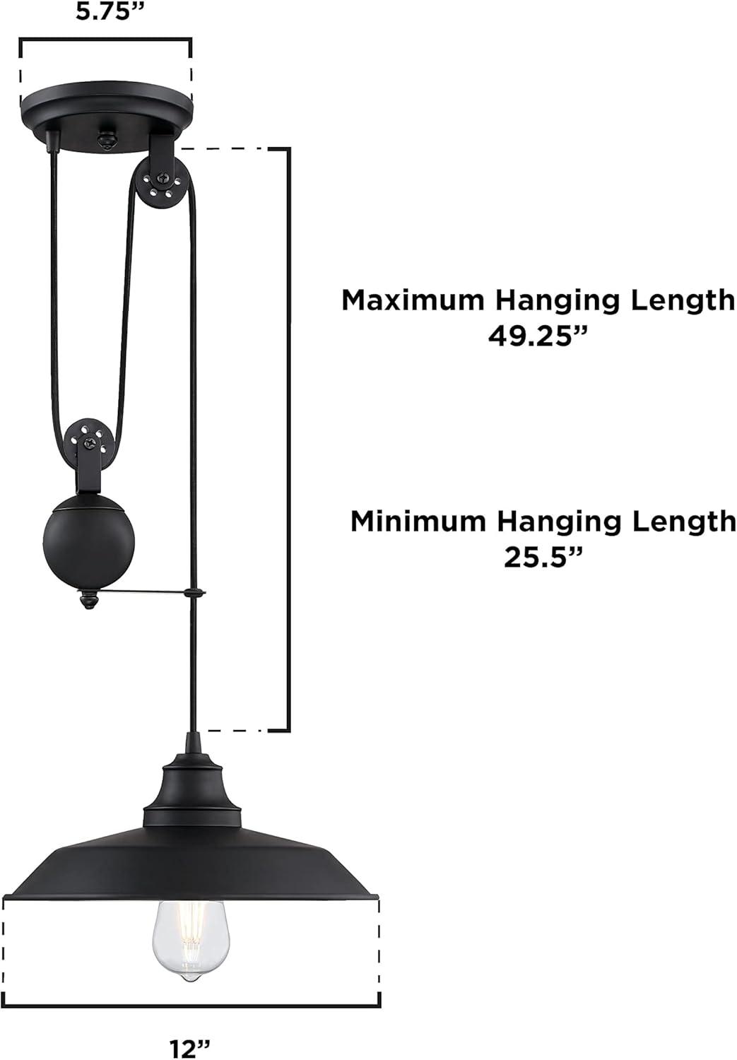 image:imageWestinghouse 6129300 Iron Hill VintageStyle One Light Indoor Pulley Pendant Matte Black FinishMatte Black
