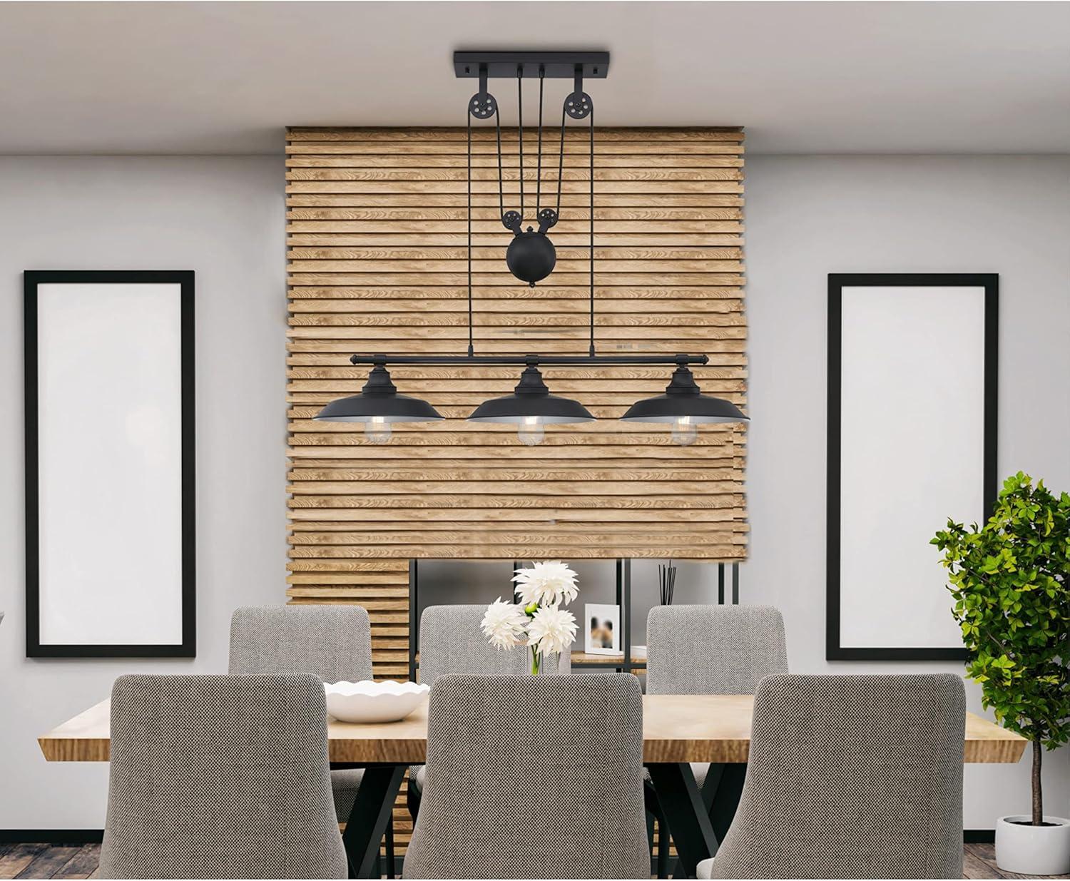 image:imageWestinghouse 6129400 Iron Hill VintageStyle Three Light Indoor Pulley Pendant Matte Black FinishMatte Black