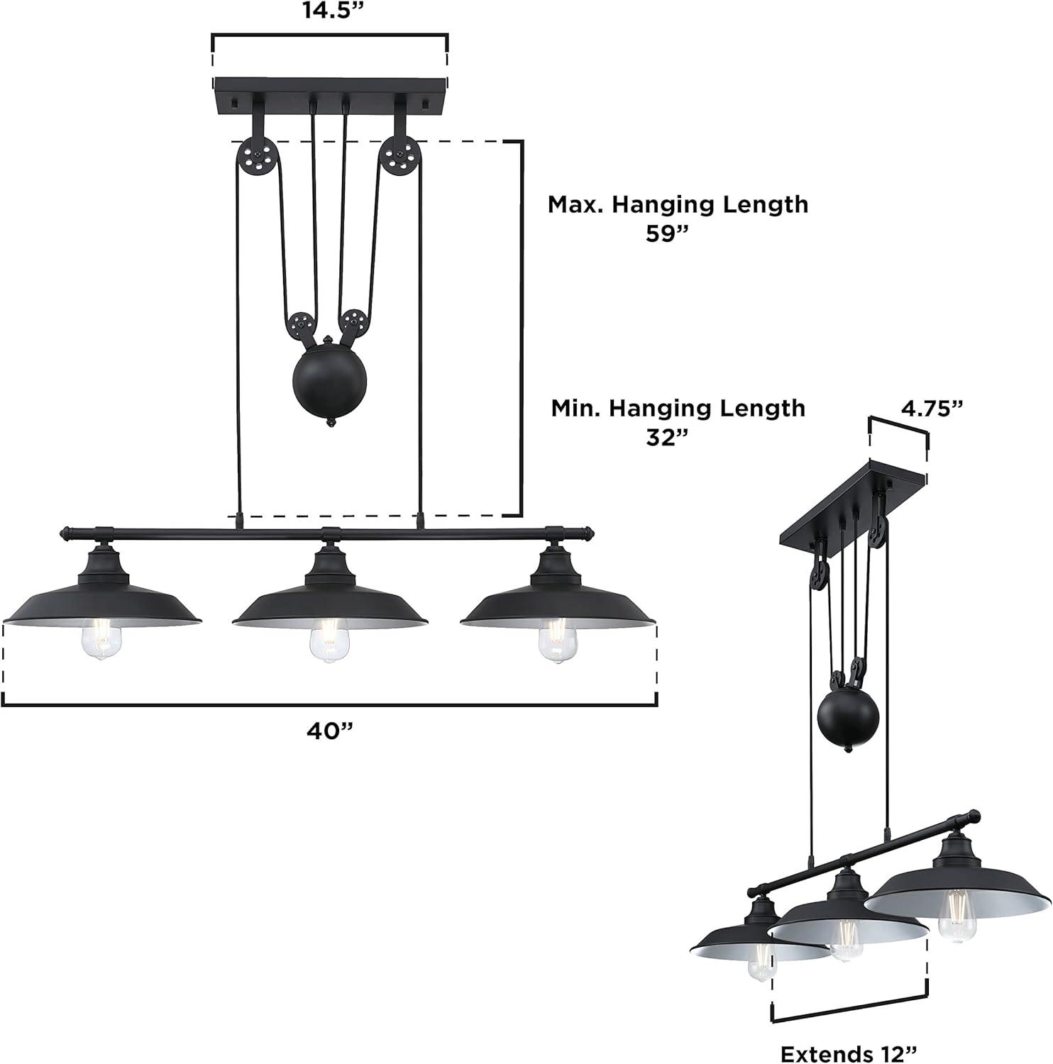 image:imageWestinghouse 6129400 Iron Hill VintageStyle Three Light Indoor Pulley Pendant Matte Black FinishMatte Black