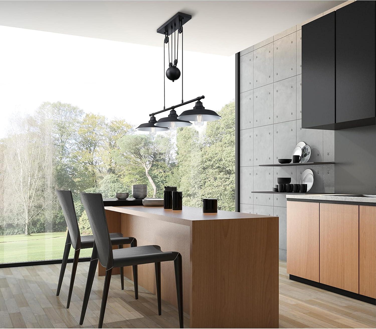 image:imageWestinghouse 6129400 Iron Hill VintageStyle Three Light Indoor Pulley Pendant Matte Black FinishMatte Black