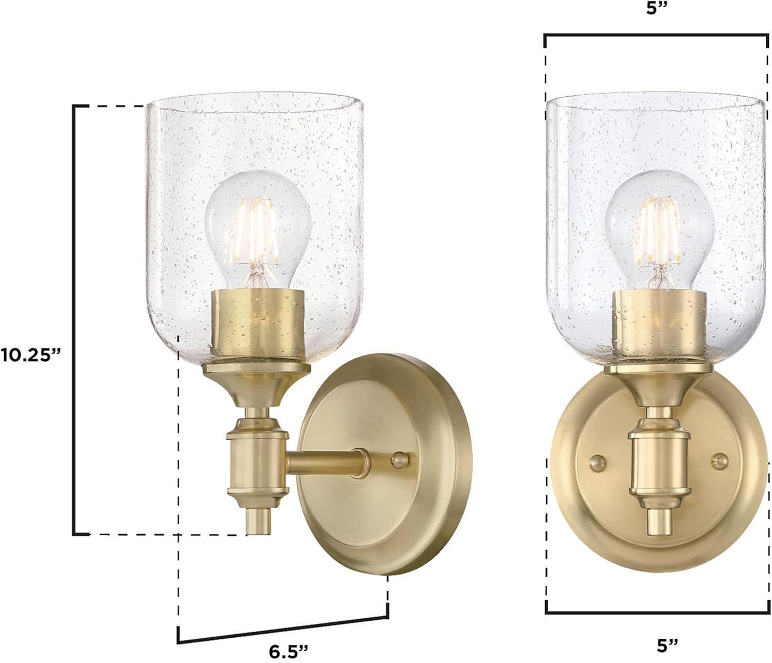 image:imageWestinghouse 6129600 Basset Contemporary One Light Wall Fixture Champagne Brass Finish Clear Seeded GlassChampagne Brass