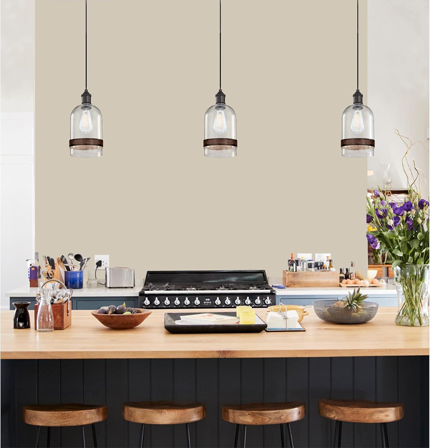 image:imageWestinghouse 6129800 Tarrant CraftsmanStyle One Light Indoor Mini Pendant BlackBronze Finish Clear Seeded Glass with Barnwood Band