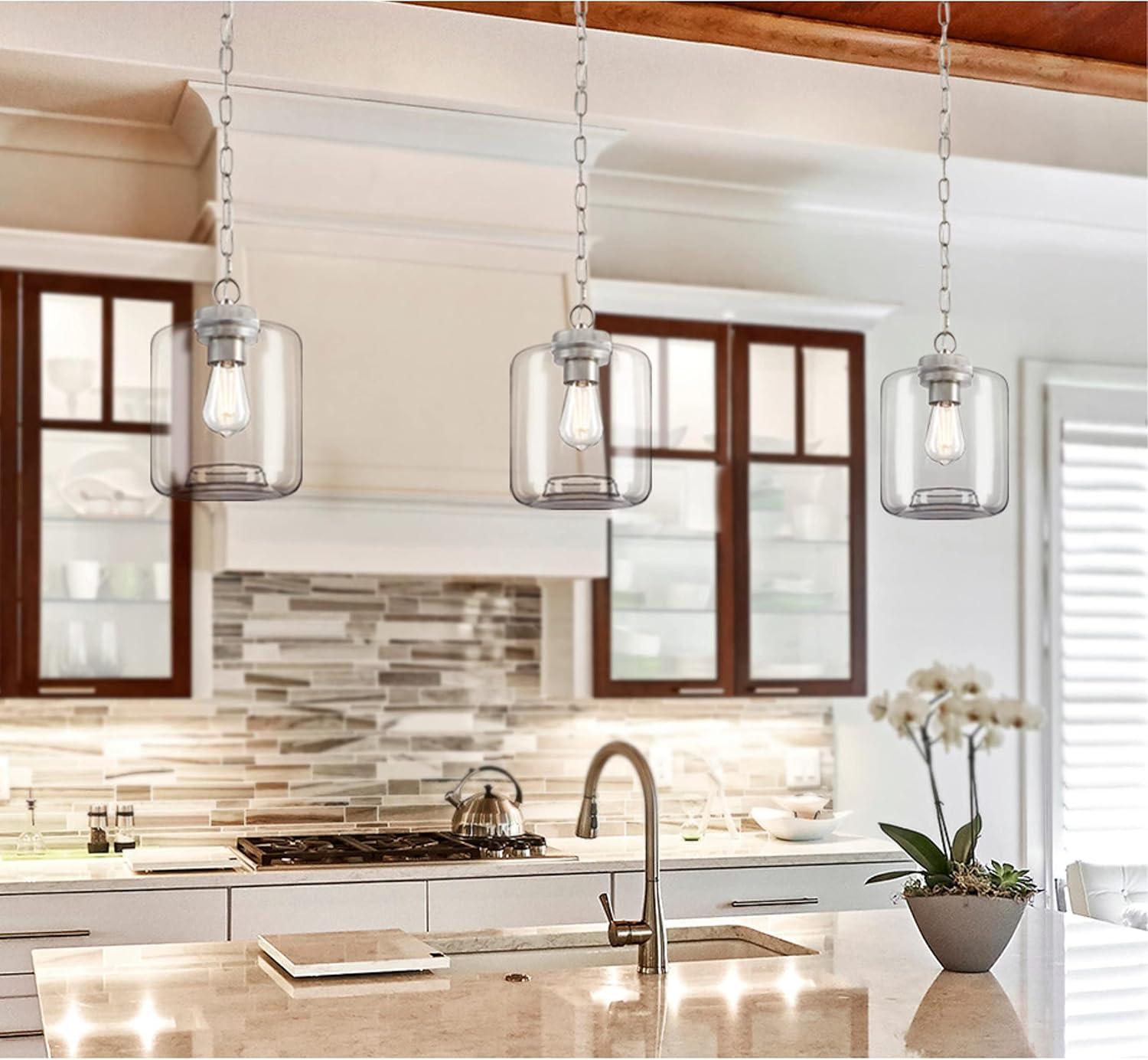image:imageWestinghouse 6130000 Judd Transitional One Light Indoor Mini Pendant Brushed Nickel Finish Clear Glass