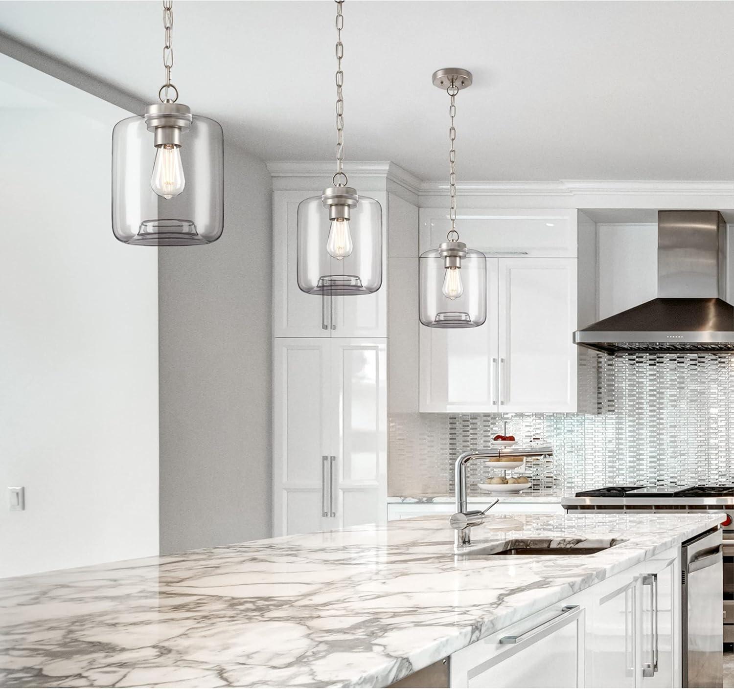 image:imageWestinghouse 6130000 Judd Transitional One Light Indoor Mini Pendant Brushed Nickel Finish Clear Glass