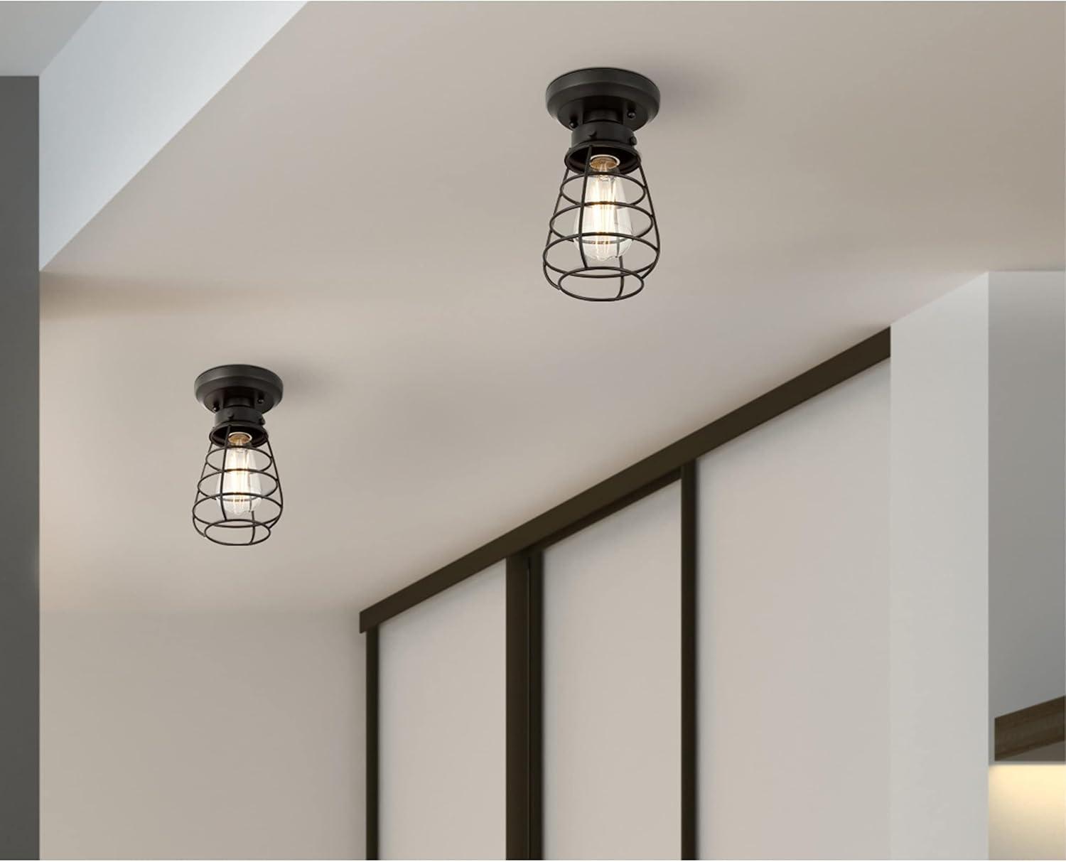 image:imageWestinghouse 6130700 Bandera VintageStyle 5 Inch One Light SemiFlush Mount Ceiling Fixture Matte Black Finish Cage Shade