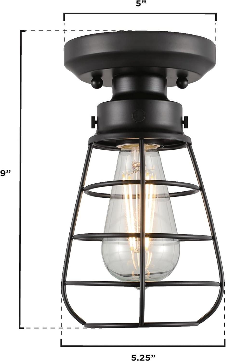 image:imageWestinghouse 6130700 Bandera VintageStyle 5 Inch One Light SemiFlush Mount Ceiling Fixture Matte Black Finish Cage Shade