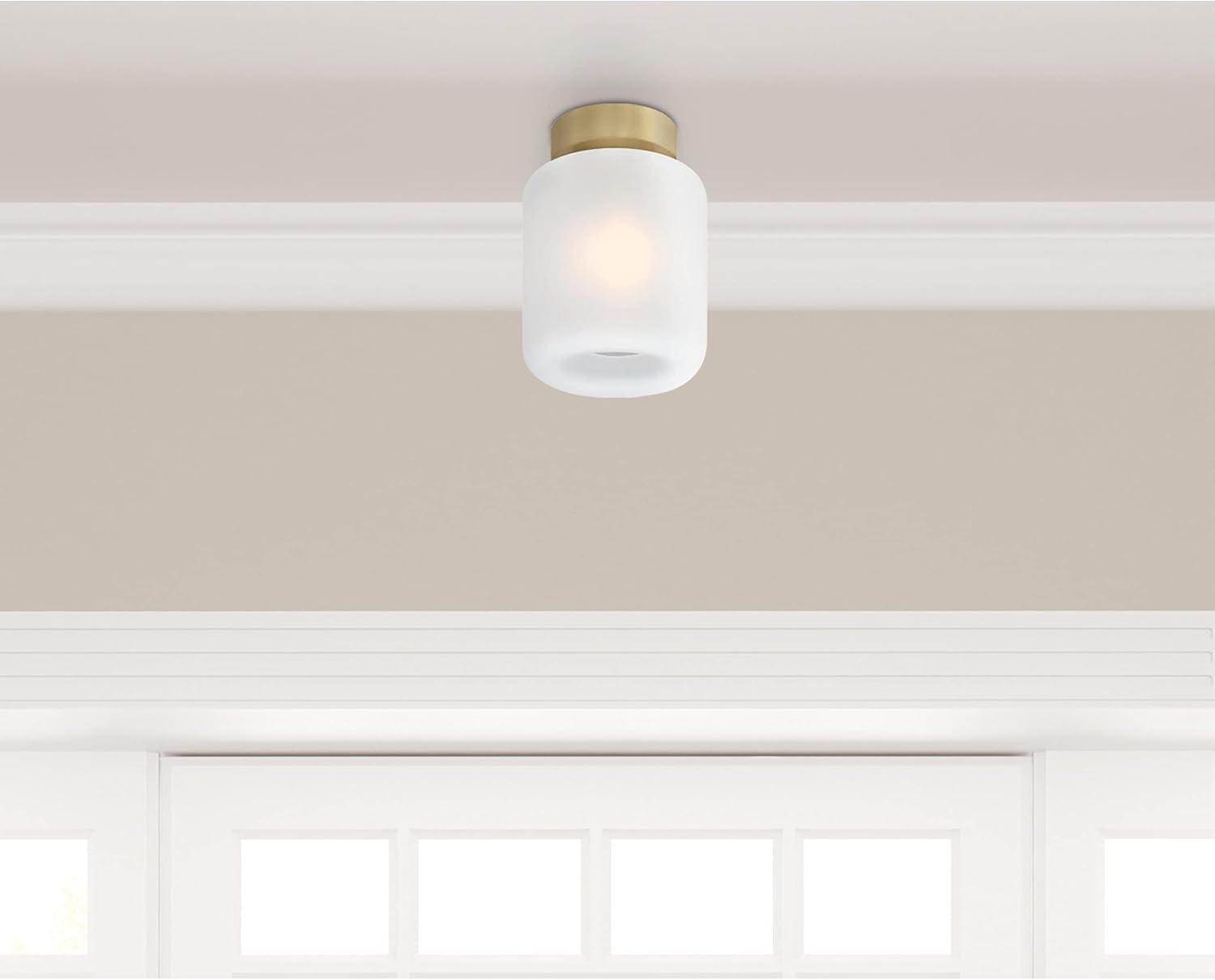 image:imageWestinghouse 6131200 Judd Transitional 8 Inch One Light SemiFlush Mount Ceiling Fixture Matte Black Finish Clear GlassChampagne Brass