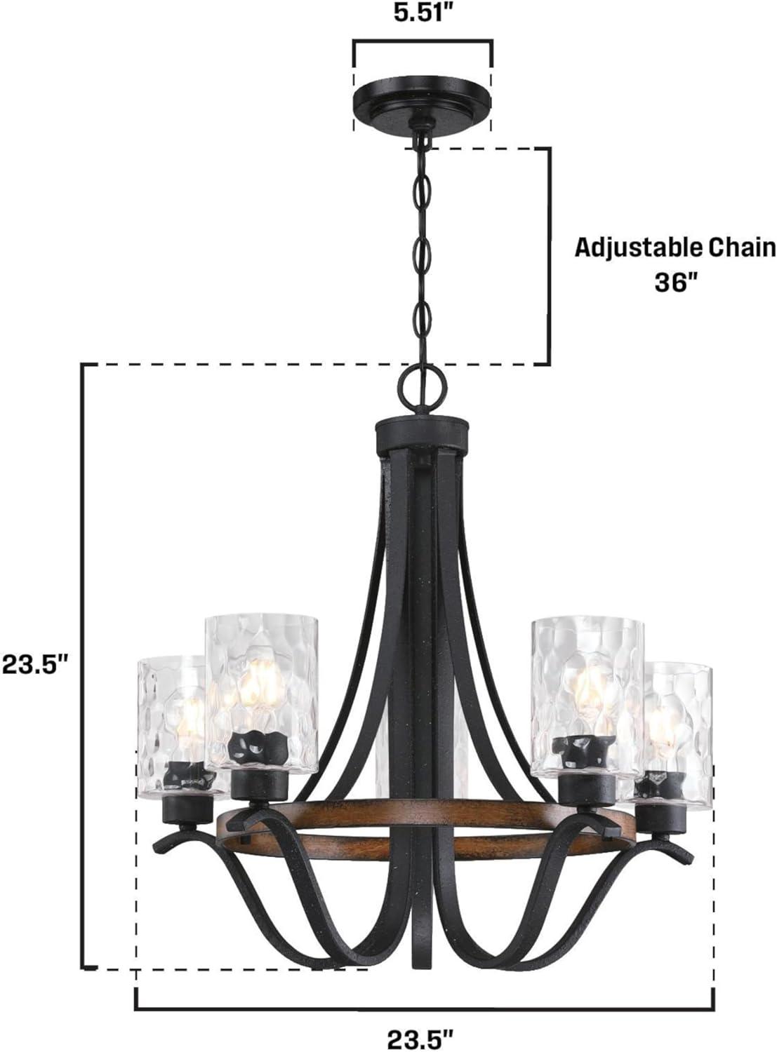 image:imageWestinghouse 6133100 Barnwell VintageStyle Five Light LED Indoor Chandelier Textured Iron and Barnwood Finish Clear Hammered Glass