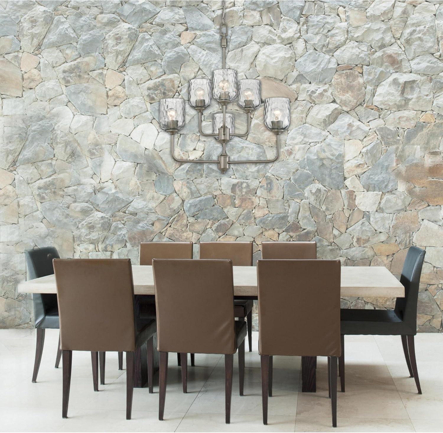 image:imageWestinghouse 6326300 Basset SixLight Indoor Chandelier Dark Pewter Finish with Smoke Grey Hammered Glass 66Light Chandelier
